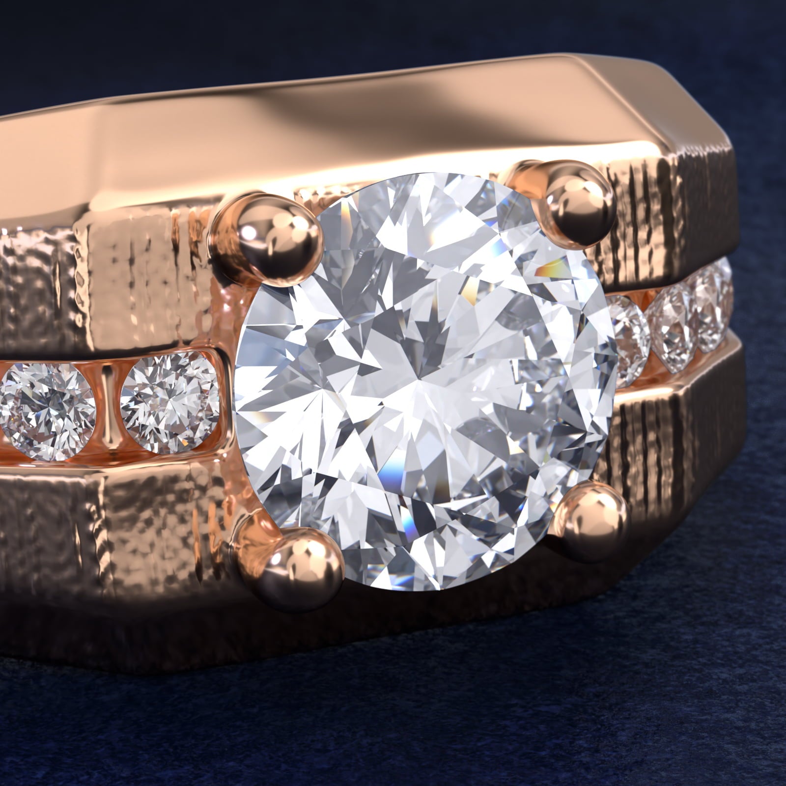 Men's Brushed Finish Diamond Channel Engagement Ring in 14k Rose Gold (1/4 ct. tw.) - Round Center