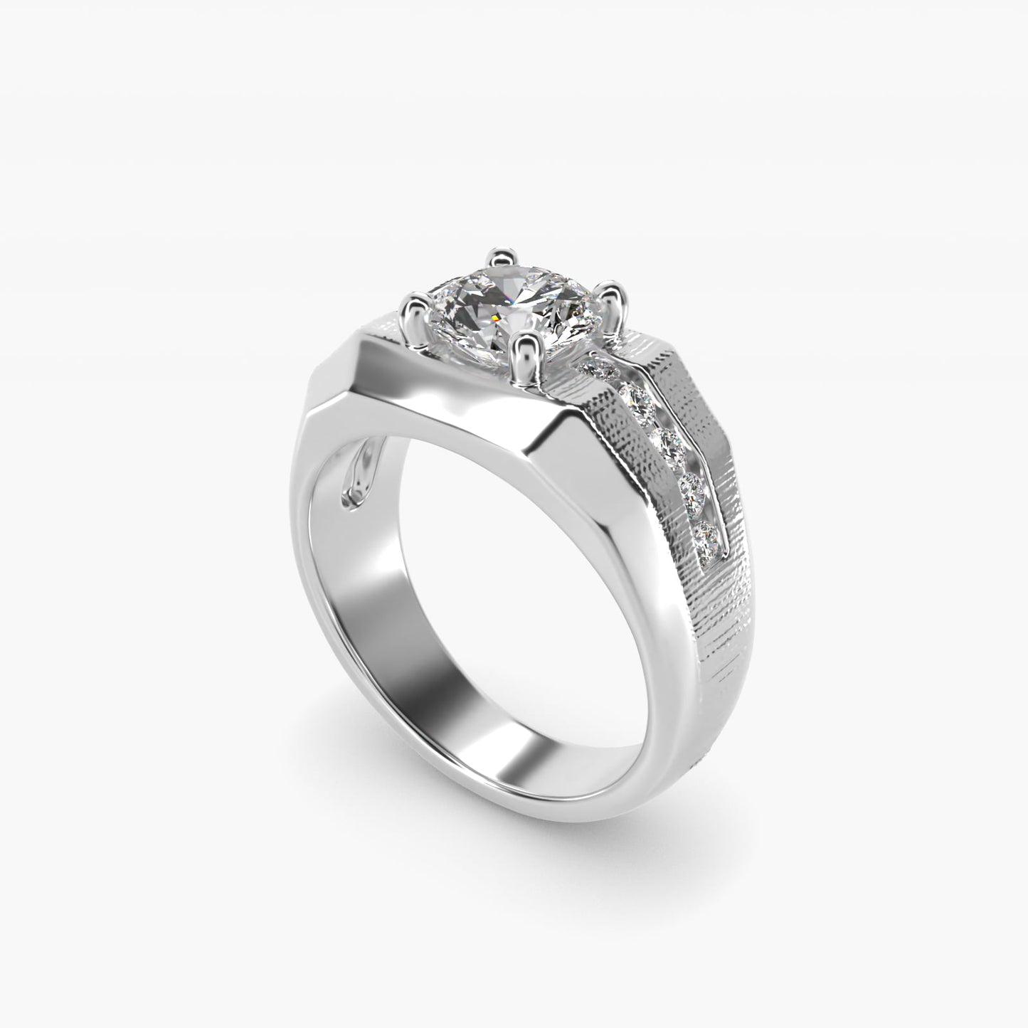 Men's Brushed Finish Diamond Channel Engagement Ring in 14k White Gold (1/4 ct. tw.) - Round Center