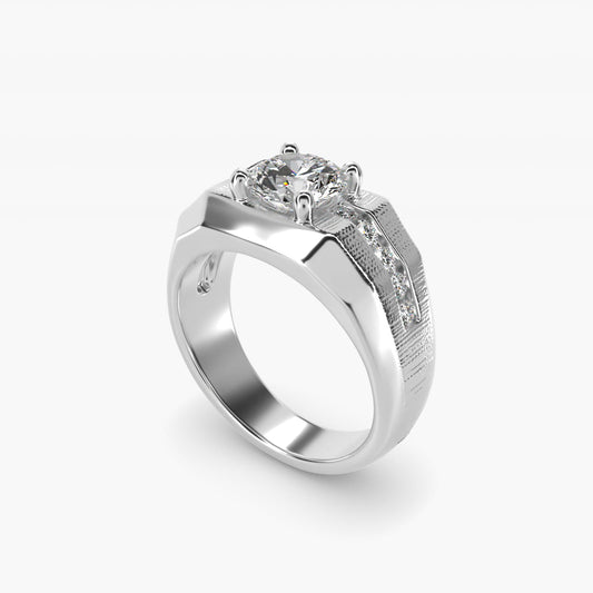 Men's Brushed Finish Diamond Channel Engagement Ring in 14k White Gold (1/4 ct. tw.) - Round Center