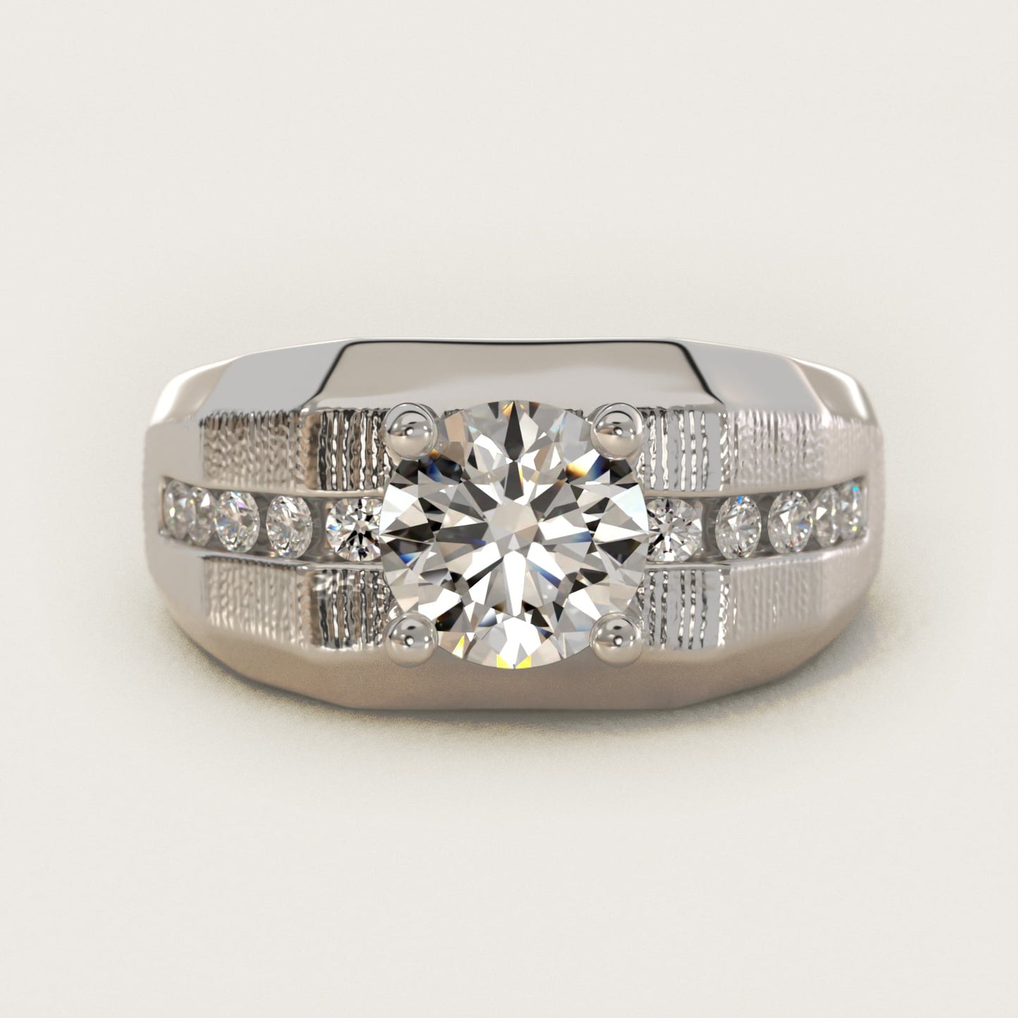 Men's Brushed Finish Diamond Channel Engagement Ring in 14k White Gold (1/4 ct. tw.) - Round Center