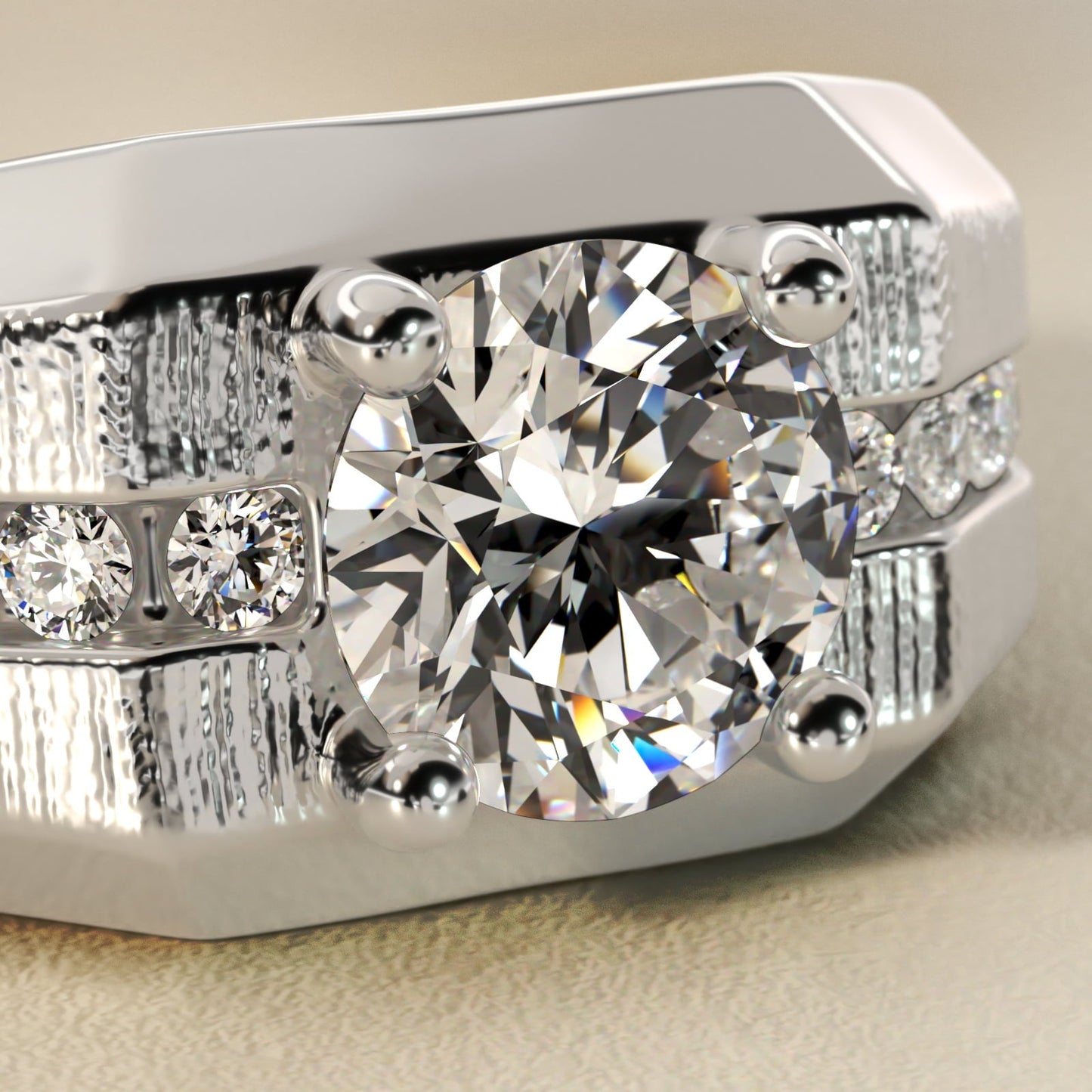 Men's Brushed Finish Diamond Channel Engagement Ring in 18k White Gold (1/4 ct. tw.) - Round Center