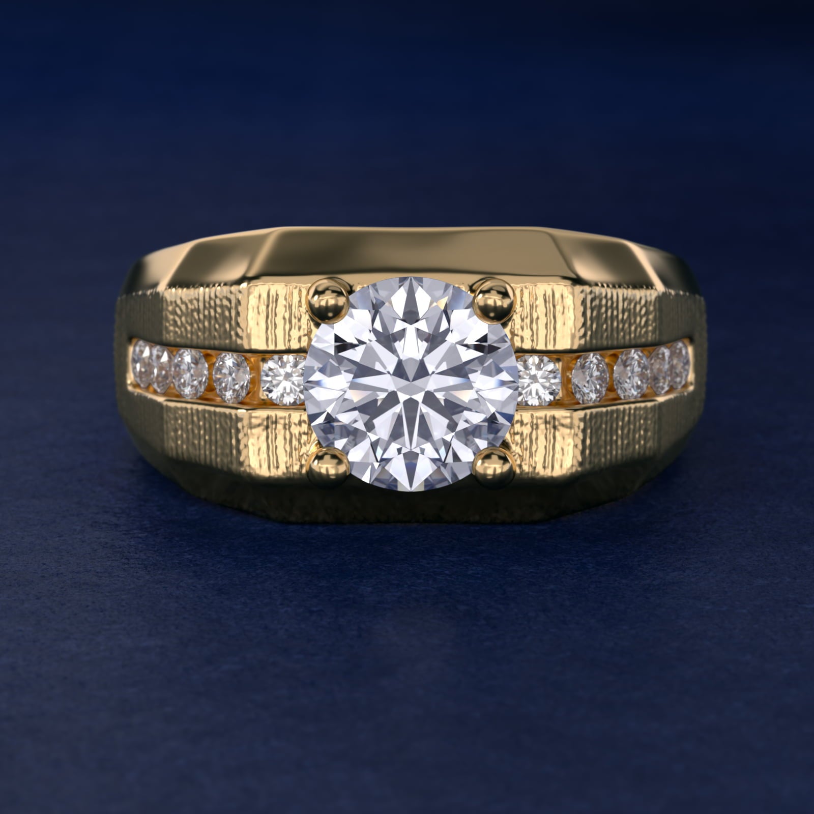 Men's Brushed Finish Diamond Channel Engagement Ring in 14k Yellow Gold (1/4 ct. tw.) - Round Center