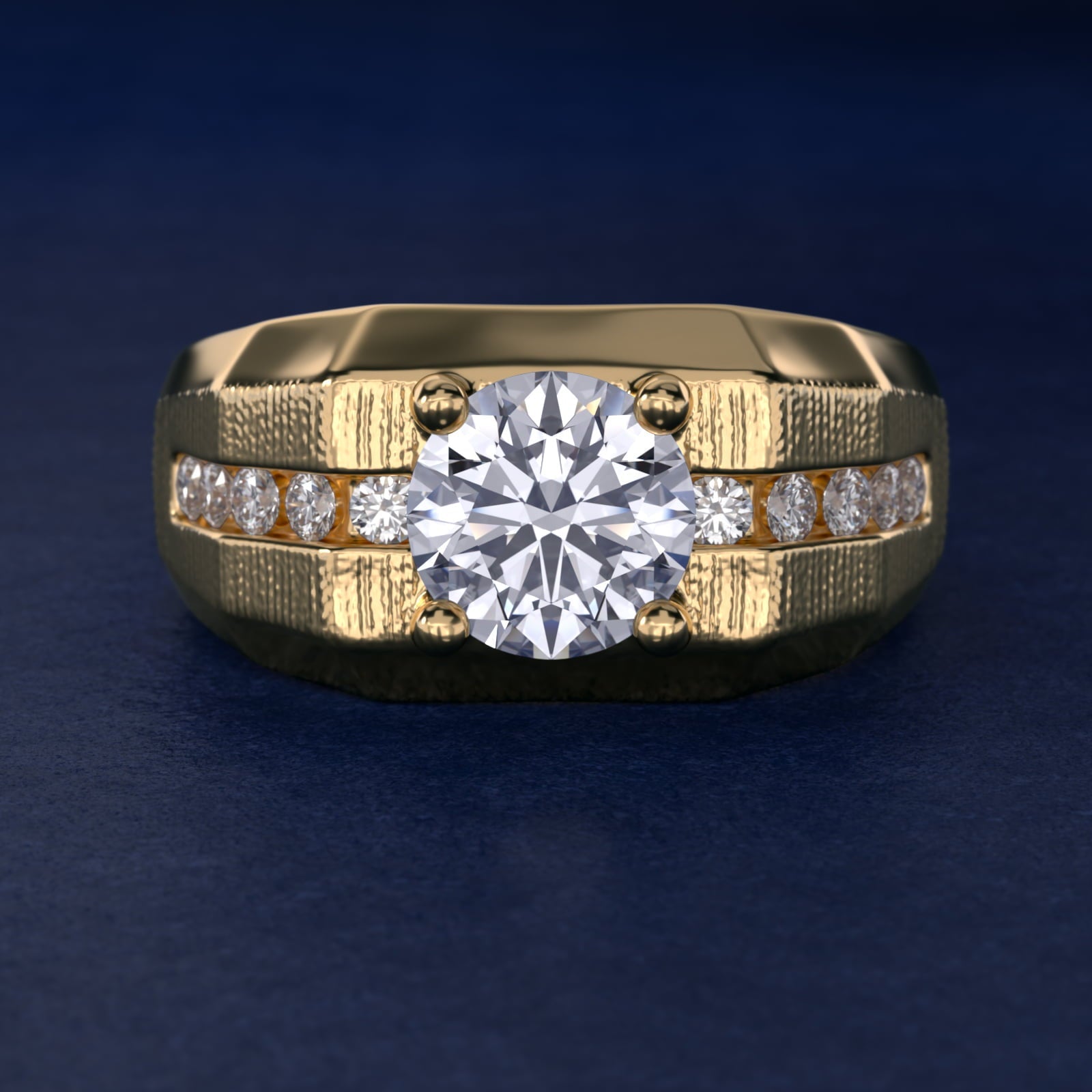 Men's Brushed Finish Diamond Channel Engagement Ring in 18k Yellow Gold (1/4 ct. tw.) - Round Center