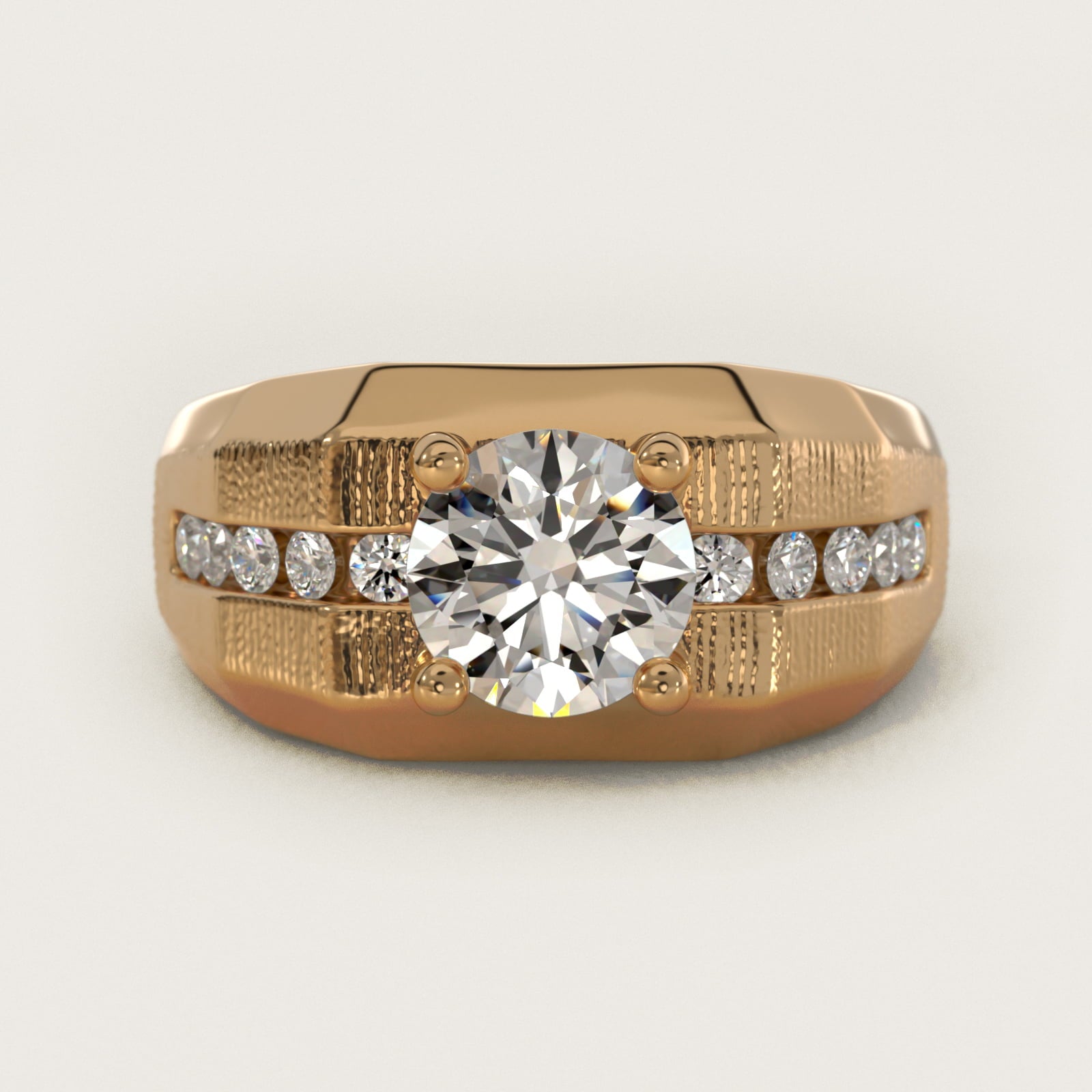 Men's Brushed Finish Diamond Channel Engagement Ring in 14k Yellow Gold (1/4 ct. tw.) - Round Center