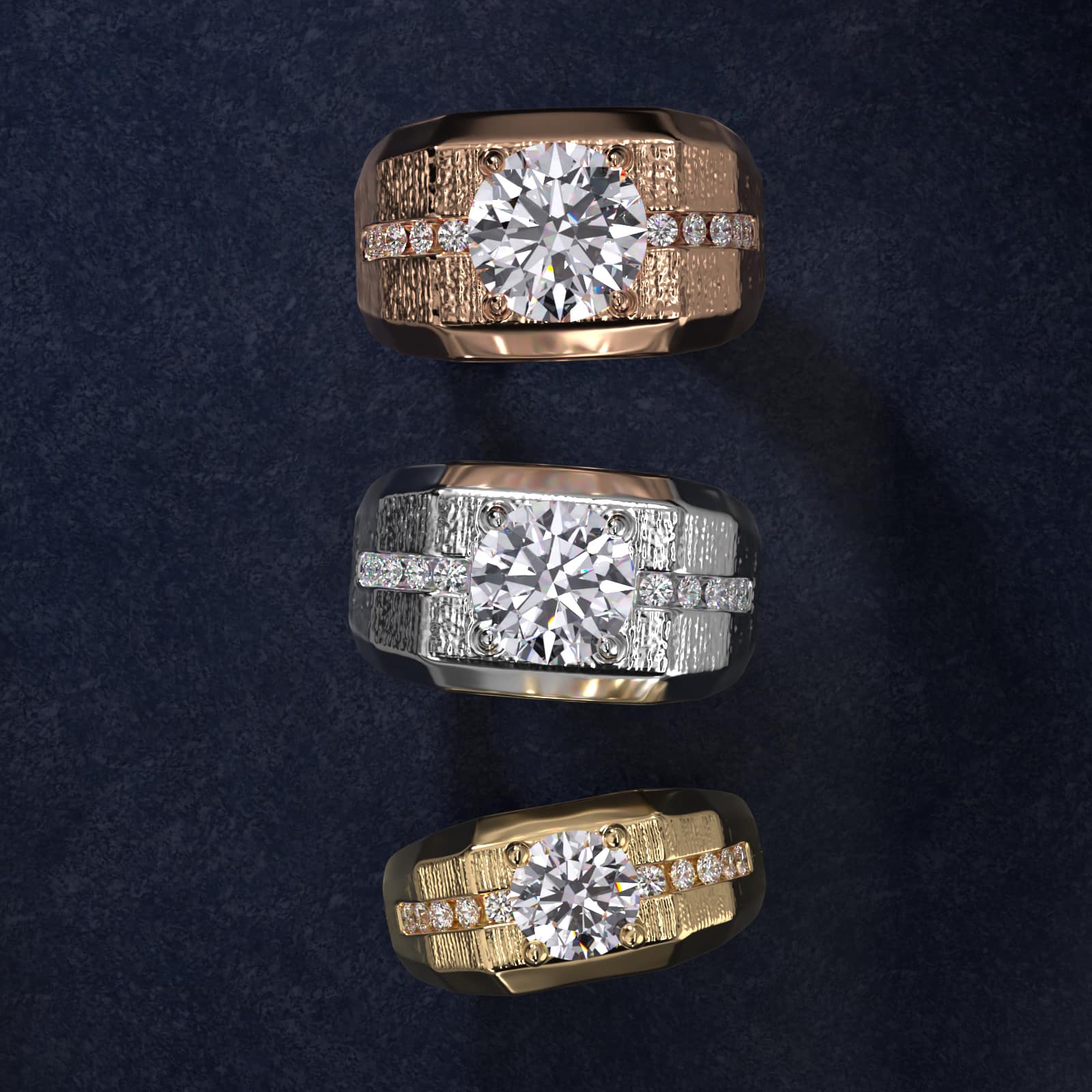 Men's Brushed Finish Diamond Channel Engagement Ring in 18k Yellow Gold (1/4 ct. tw.) - Round Center