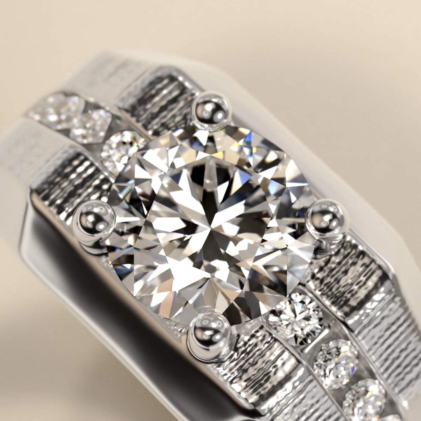 Men's Brushed Finish Diamond Channel Engagement Ring in Platinum (1/4 ct. tw.) - Round Center