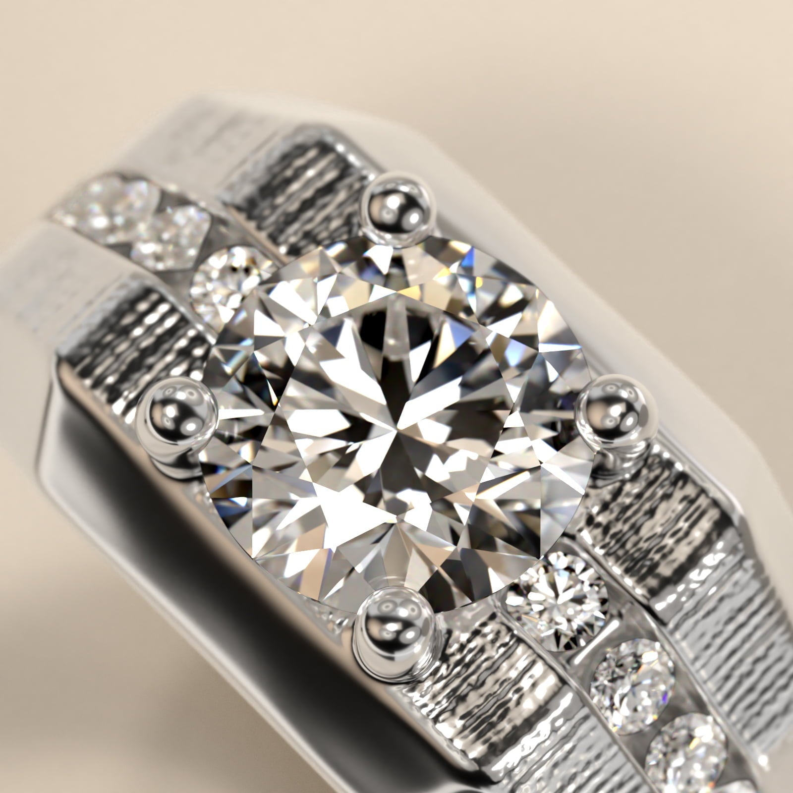 Men's Brushed Finish Diamond Channel Engagement Ring in Platinum (1/4 ct. tw.) - Round Center