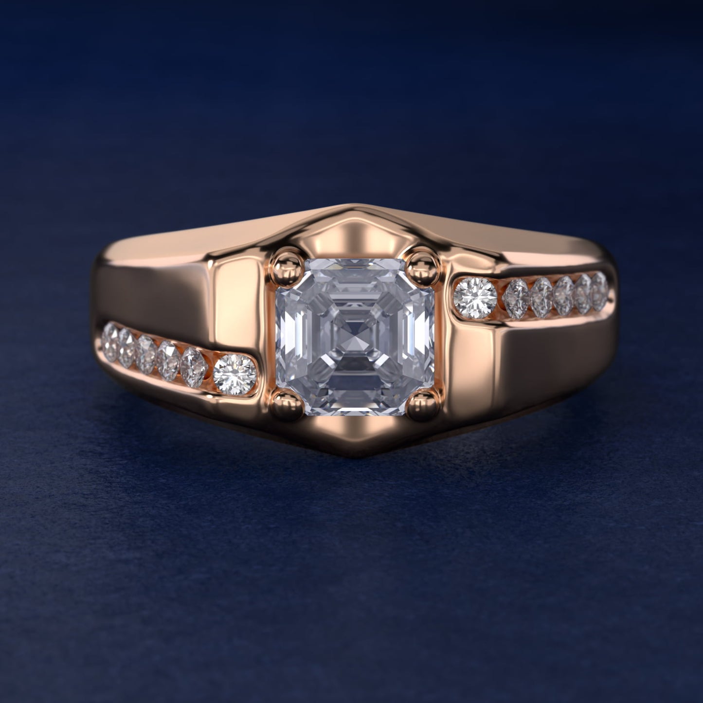 Men's Bypass Channel Diamond Engagement Ring in 14k Rose Gold (1/4 ct. tw.) - Asscher Center
