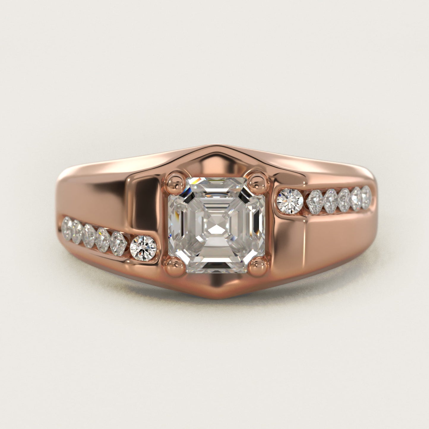 Men's Bypass Channel Diamond Engagement Ring in 14k Rose Gold (1/4 ct. tw.) - Asscher Center