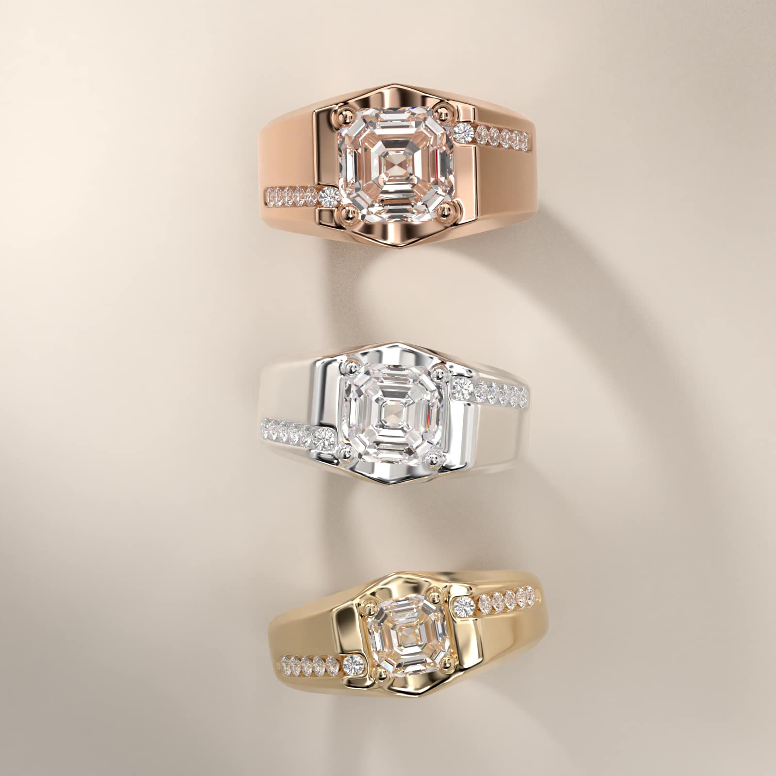 Men's Bypass Channel Diamond Engagement Ring in 14k Rose Gold (1/4 ct. tw.) - Asscher Center