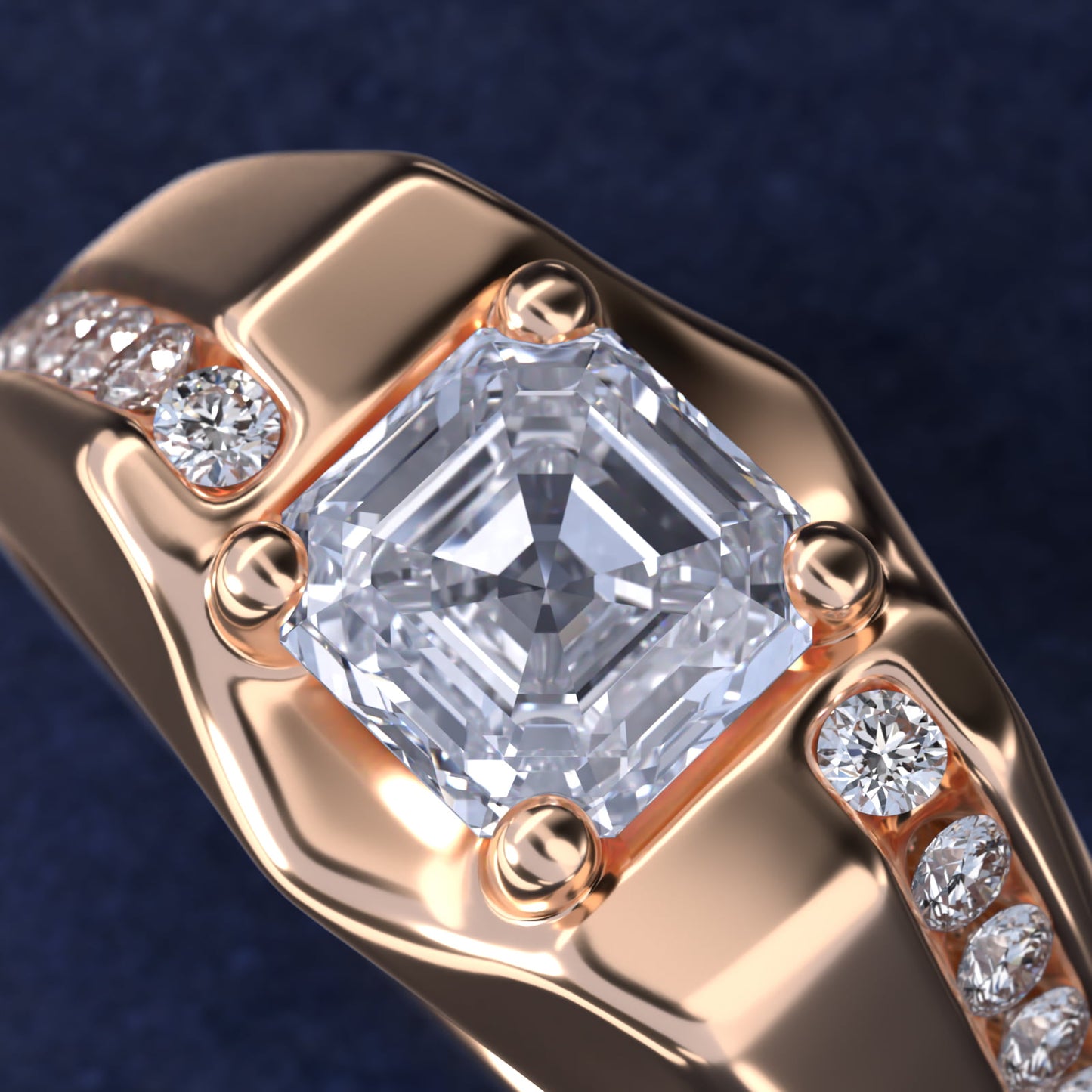 Men's Bypass Channel Diamond Engagement Ring in 18k Rose Gold (1/4 ct. tw.) - Asscher Center