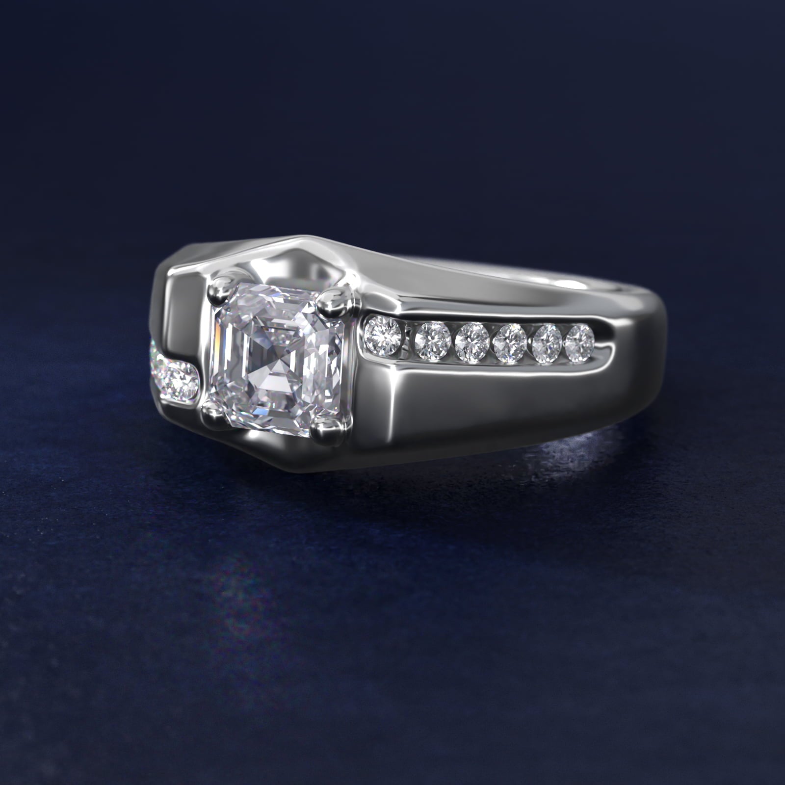 Men's Bypass Channel Diamond Engagement Ring in 18k White Gold (1/4 ct. tw.) - Asscher Center