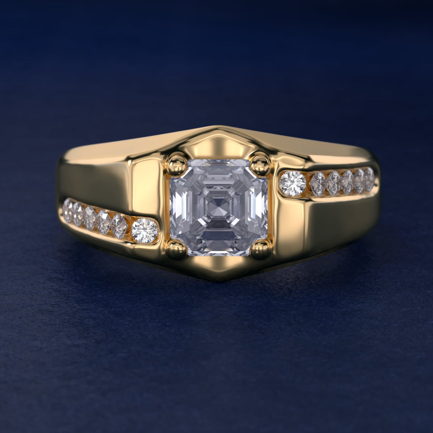 Men's Bypass Channel Diamond Engagement Ring in 18k Yellow Gold (1/4 ct. tw.) - Asscher Center
