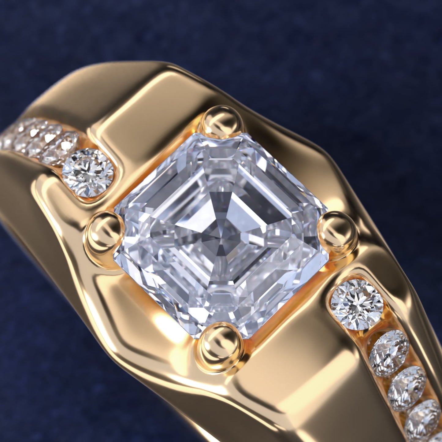 Men's Bypass Channel Diamond Engagement Ring in 18k Yellow Gold (1/4 ct. tw.) - Asscher Center