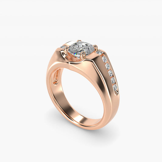 Men's Bypass Channel Diamond Engagement Ring in 14k Rose Gold (1/4 ct. tw.) - Cushion Center