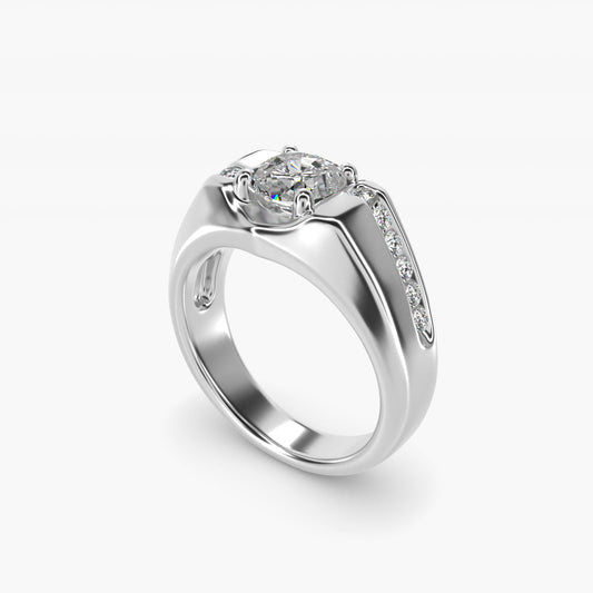 Men's Bypass Channel Diamond Engagement Ring in 18k White Gold (1/4 ct. tw.) - Cushion Center