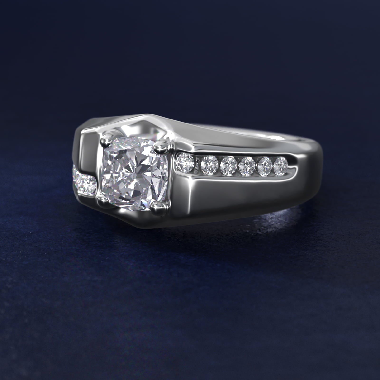 Men's Bypass Channel Diamond Engagement Ring in 18k White Gold (1/4 ct. tw.) - Cushion Center