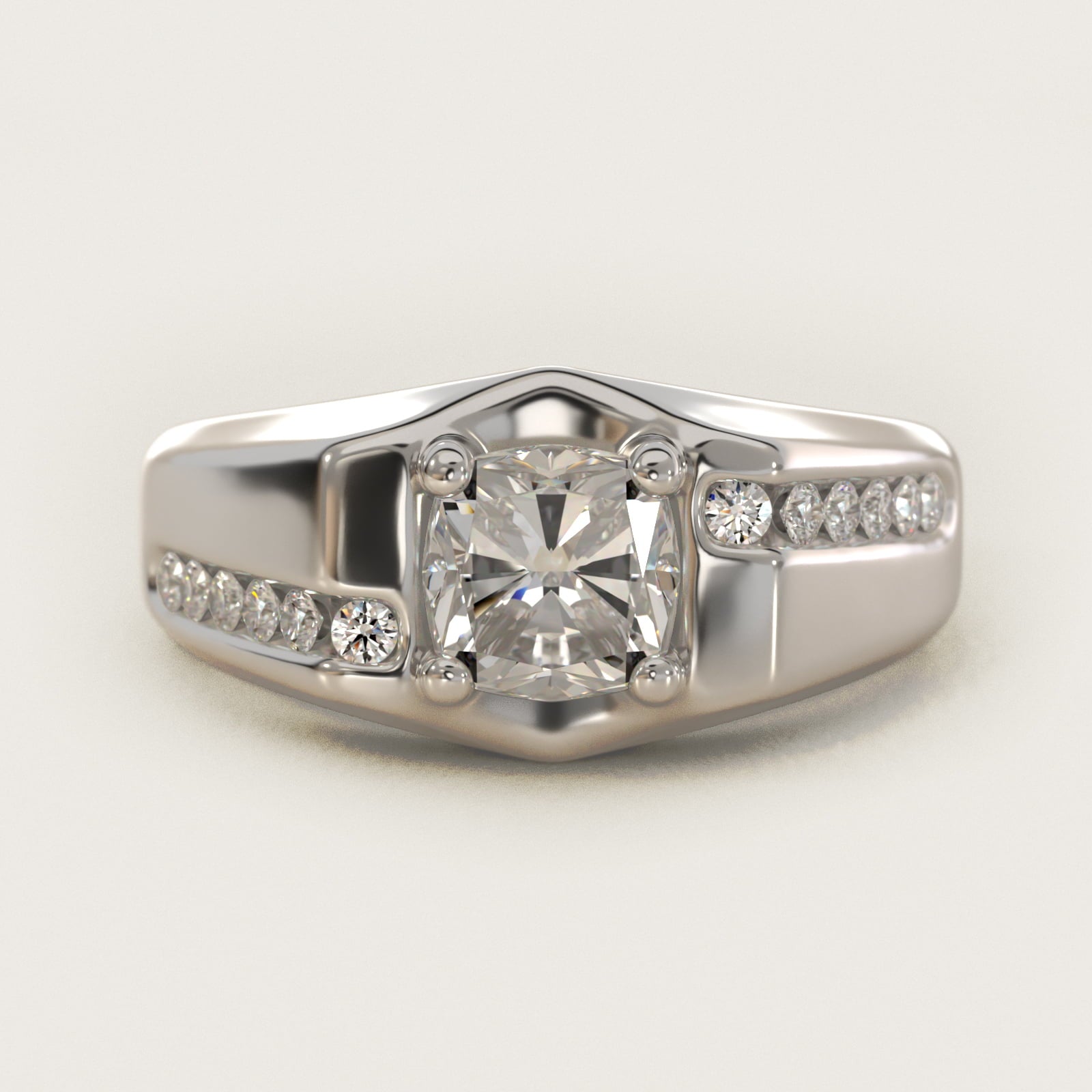 Men's Bypass Channel Diamond Engagement Ring in 14k White Gold (1/4 ct. tw.) - Cushion Center