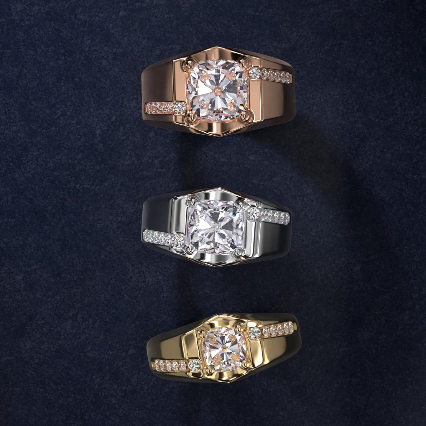 Men's Bypass Channel Diamond Engagement Ring in 14k White Gold (1/4 ct. tw.) - Cushion Center