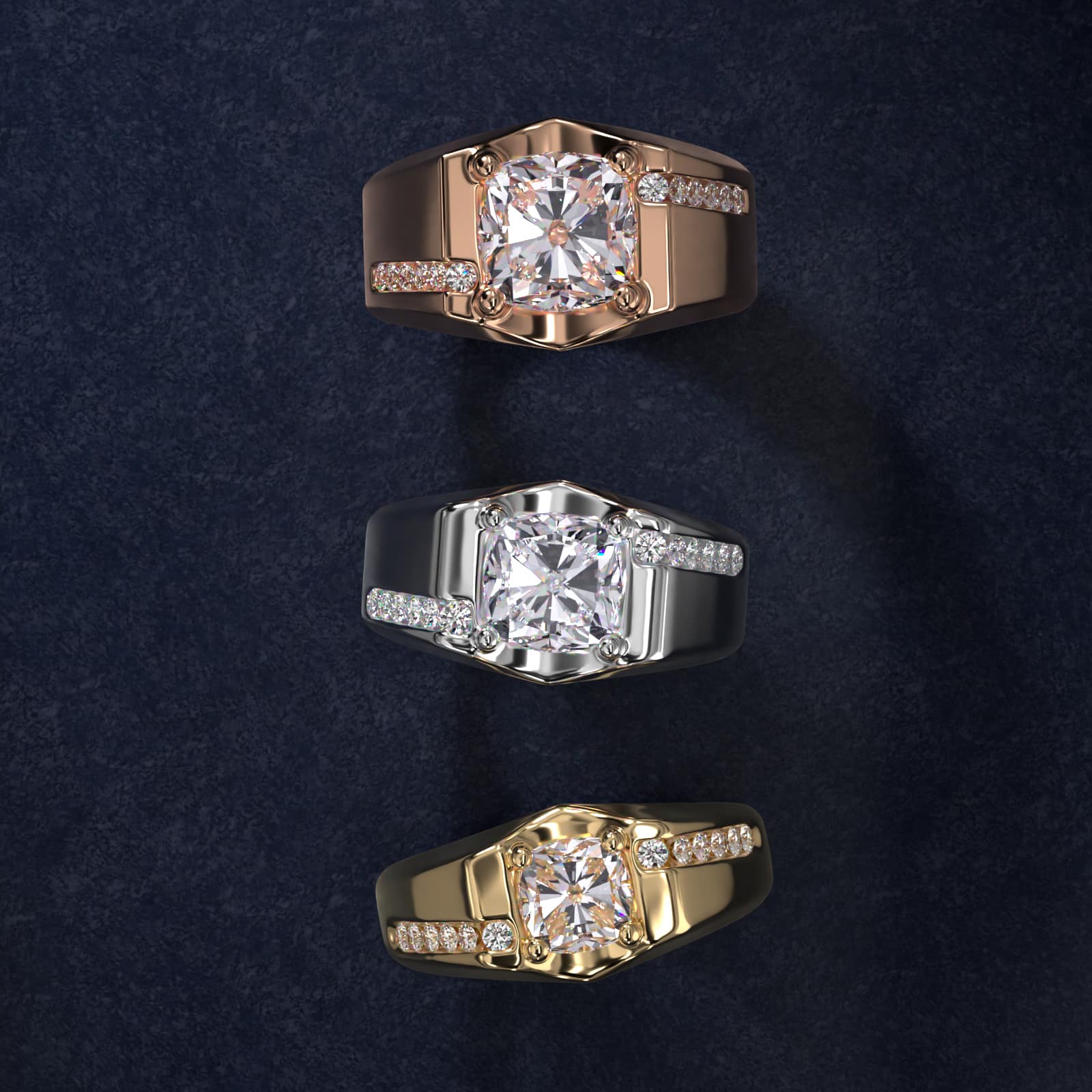 Men's Bypass Channel Diamond Engagement Ring in 14k White Gold (1/4 ct. tw.) - Cushion Center