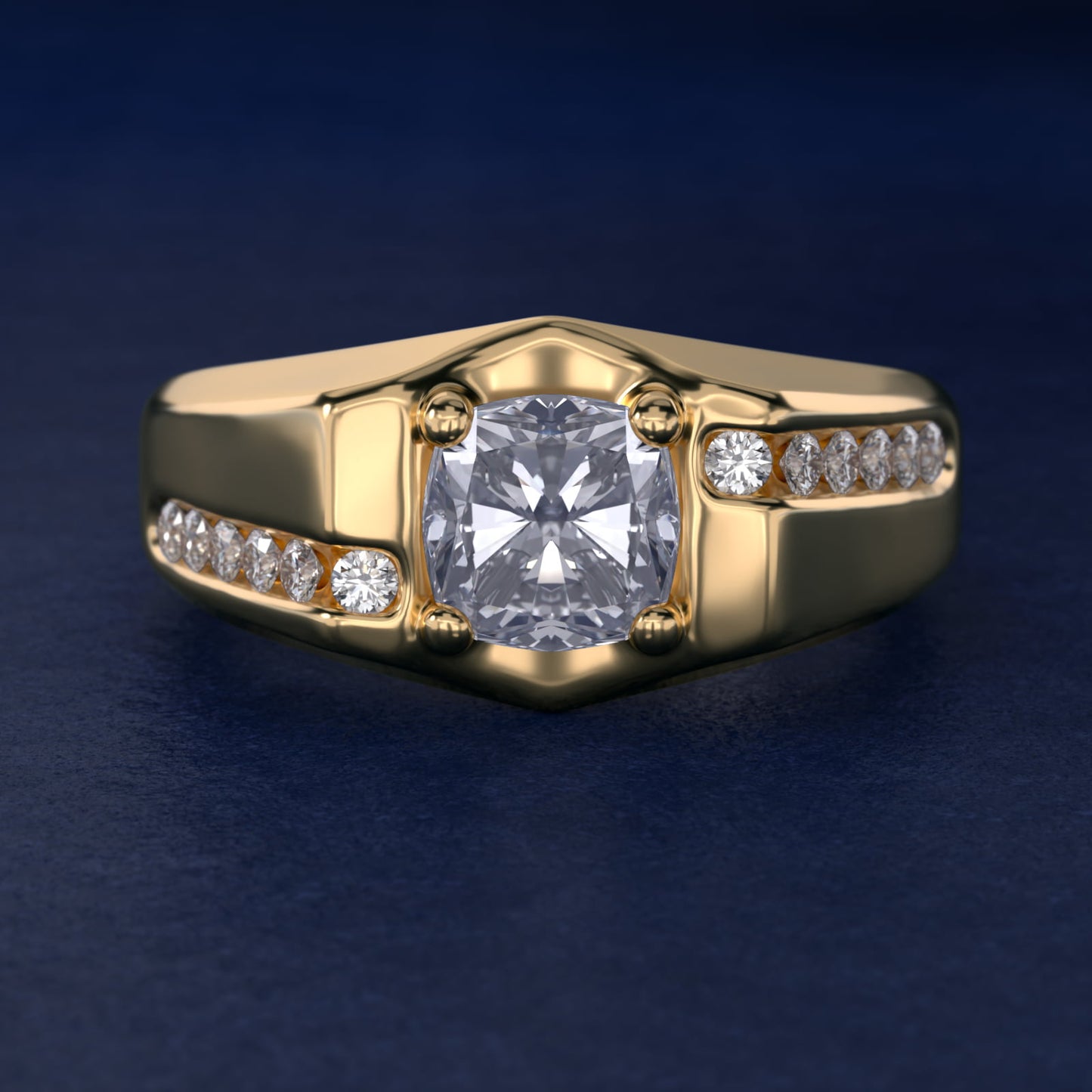 Men's Bypass Channel Diamond Engagement Ring in 14k Yellow Gold (1/4 ct. tw.) - Cushion Center