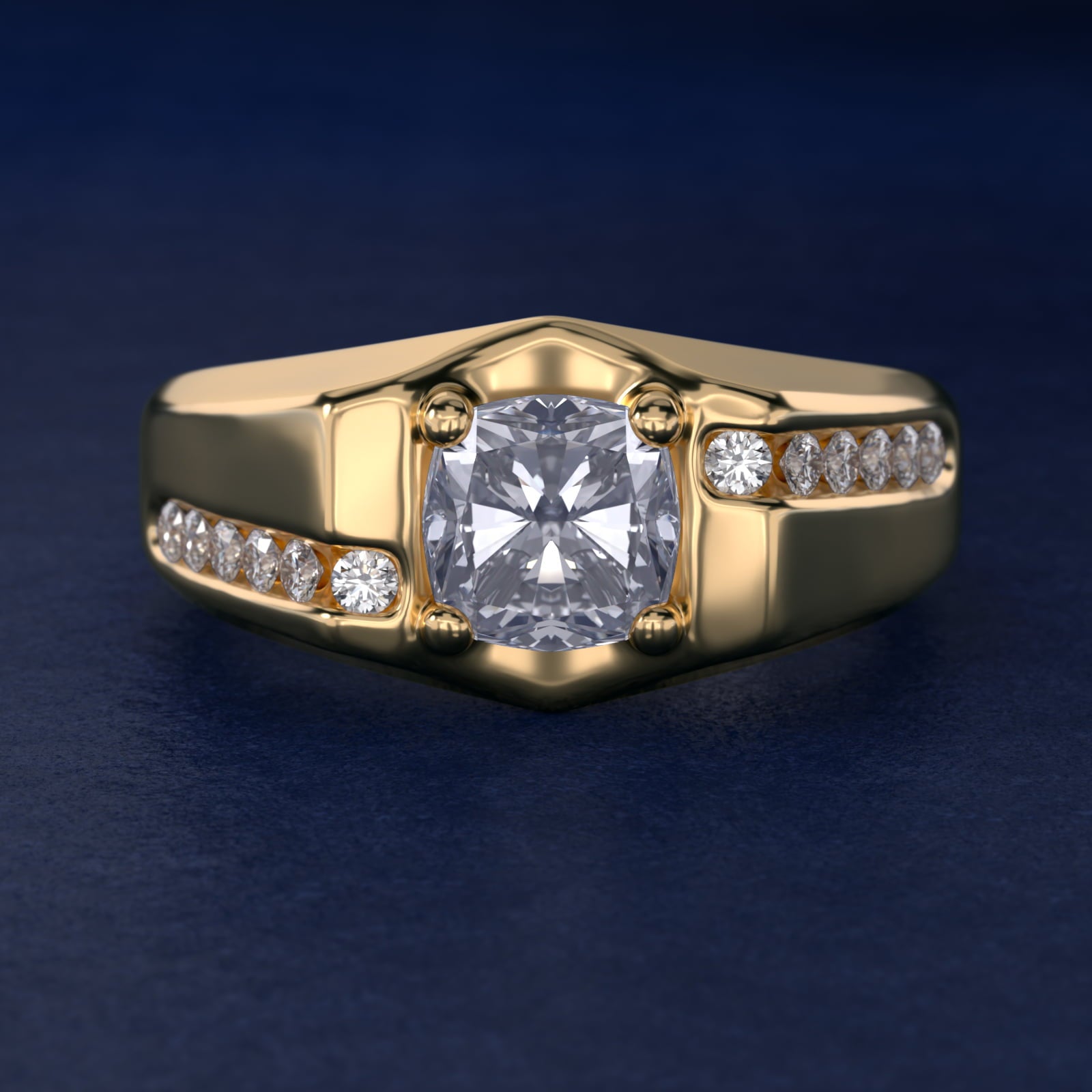 Men's Bypass Channel Diamond Engagement Ring in 18k Yellow Gold (1/4 ct. tw.) - Cushion Center