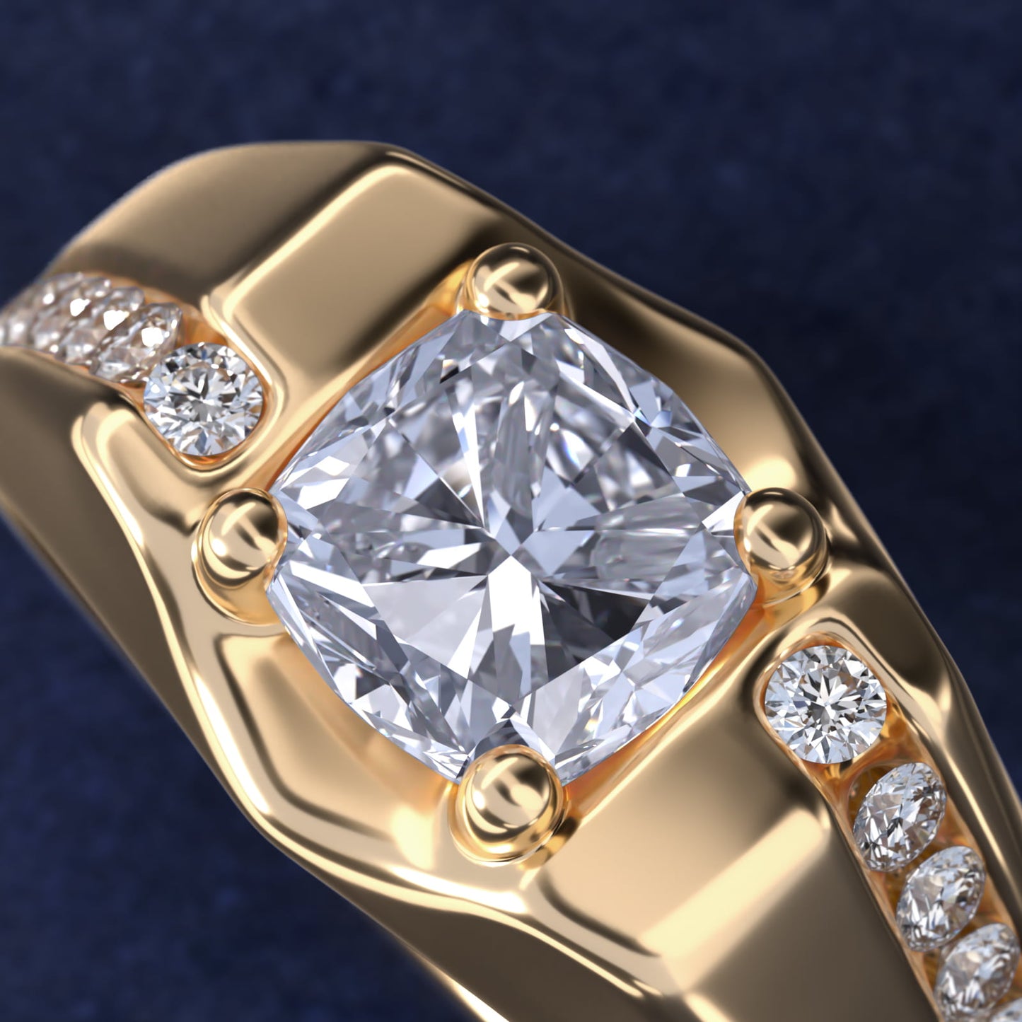 Men's Bypass Channel Diamond Engagement Ring in 18k Yellow Gold (1/4 ct. tw.) - Cushion Center