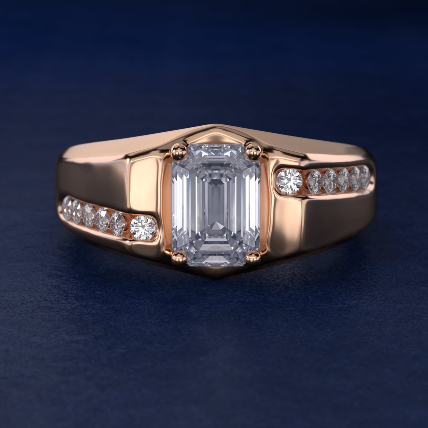 Men's Bypass Channel Diamond Engagement Ring in 18k Rose Gold (1/4 ct. tw.) - Emerald Center