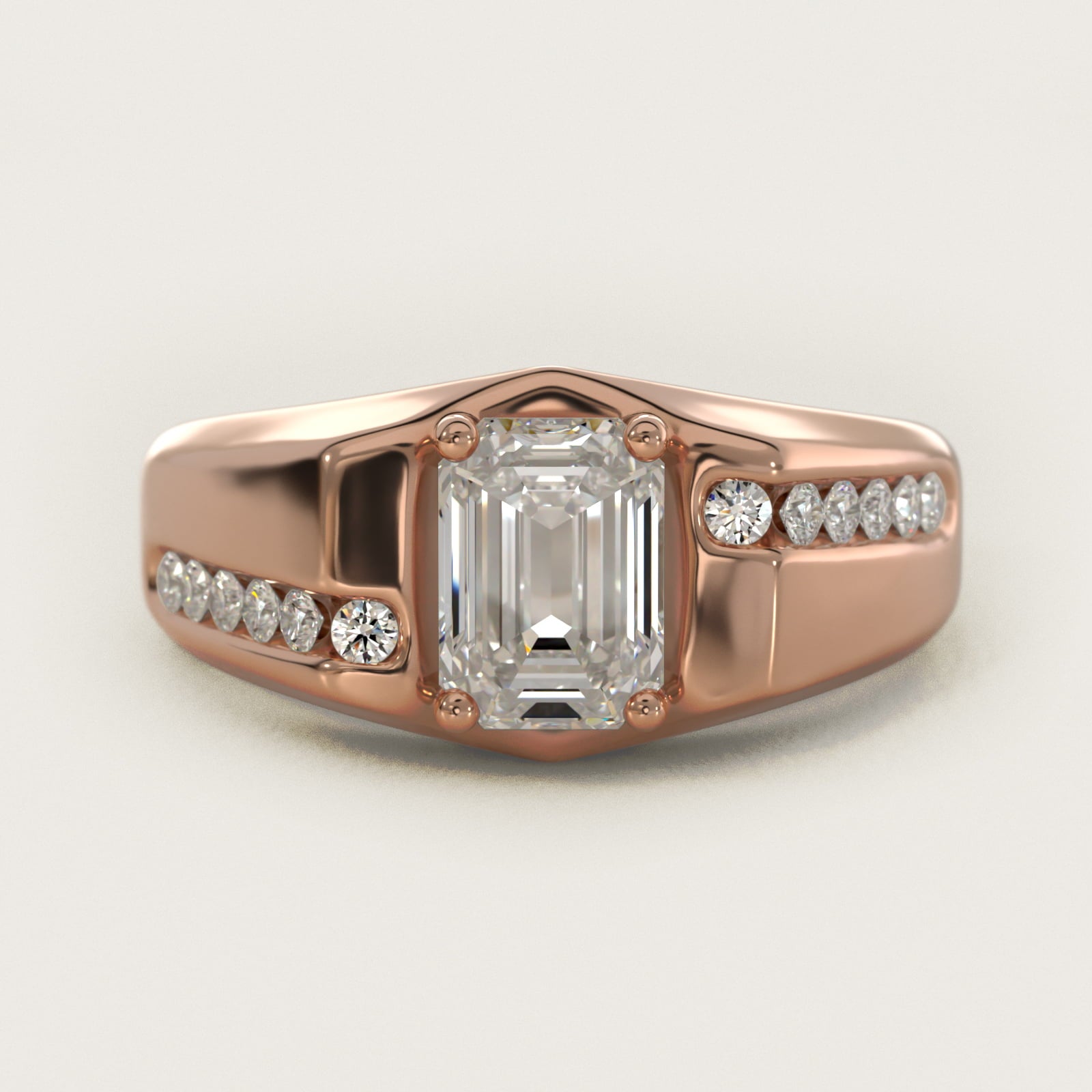 Men's Bypass Channel Diamond Engagement Ring in 18k Rose Gold (1/4 ct. tw.) - Emerald Center