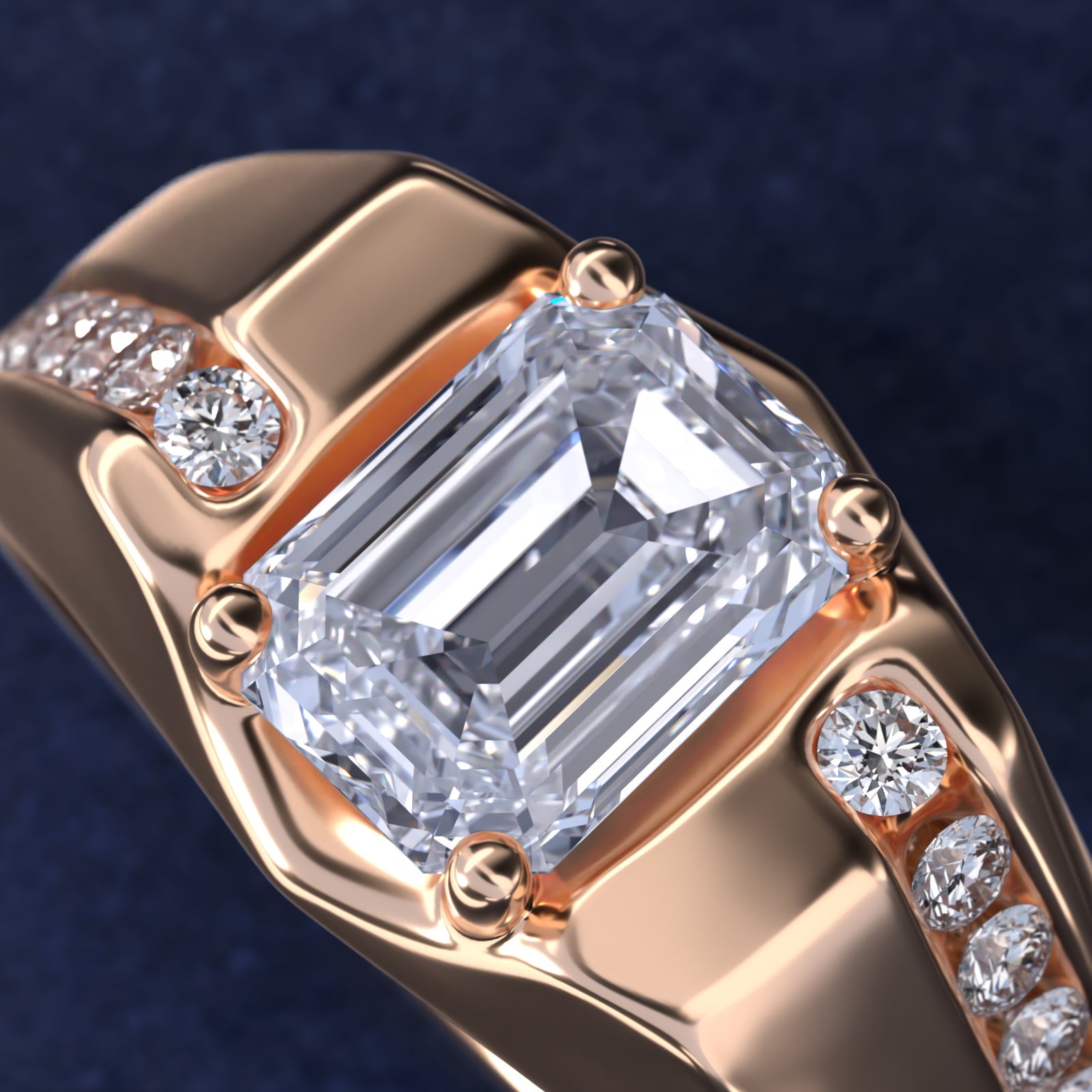 Men's Bypass Channel Diamond Engagement Ring in 18k Rose Gold (1/4 ct. tw.) - Emerald Center