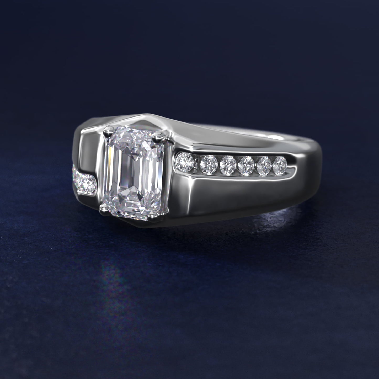 Men's Bypass Channel Diamond Engagement Ring in 18k White Gold (1/4 ct. tw.) - Emerald Center