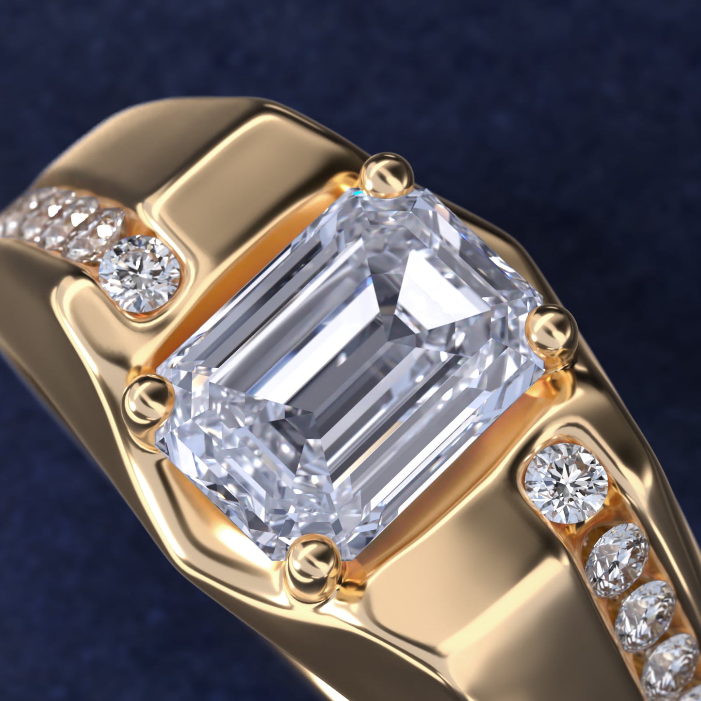 Men's Bypass Channel Diamond Engagement Ring in 18k Yellow Gold (1/4 ct. tw.) - Emerald Center