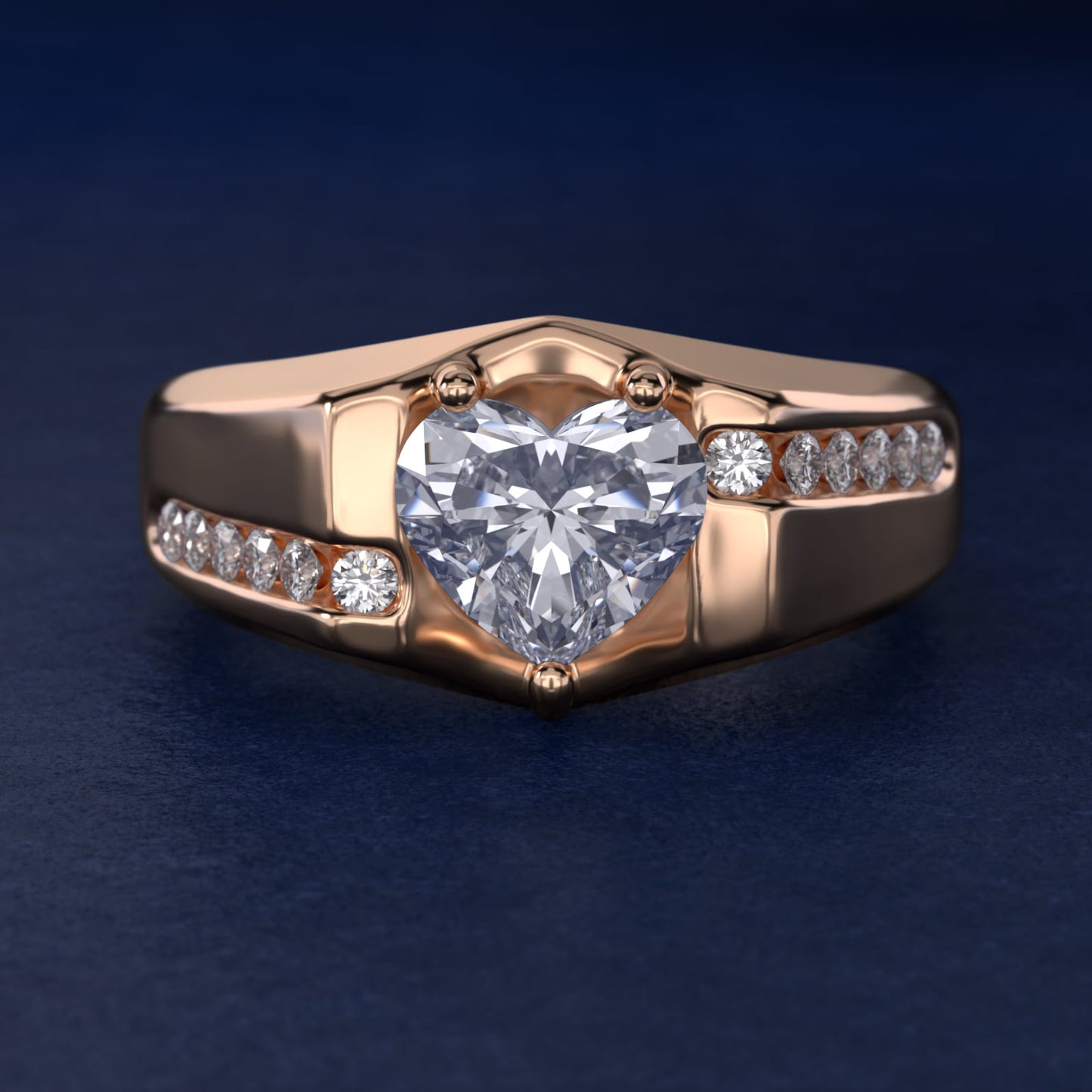 Men's Bypass Channel Diamond Engagement Ring in 14k Rose Gold (1/4 ct. tw.) - Heart Center