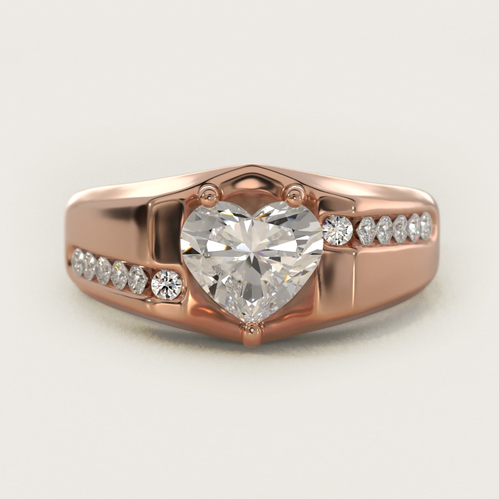 Men's Bypass Channel Diamond Engagement Ring in 18k Rose Gold (1/4 ct. tw.) - Heart Center