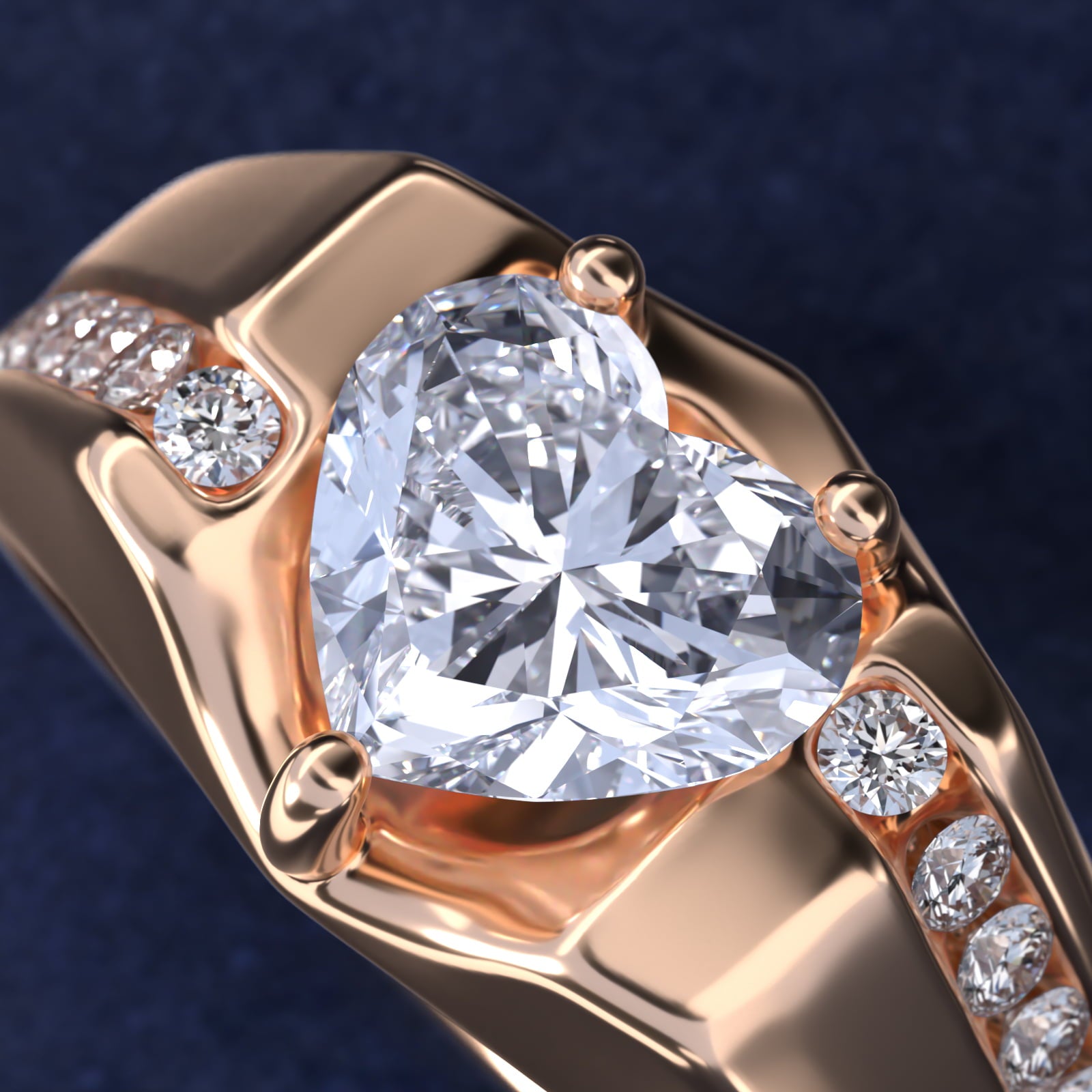 Men's Bypass Channel Diamond Engagement Ring in 14k Rose Gold (1/4 ct. tw.) - Heart Center