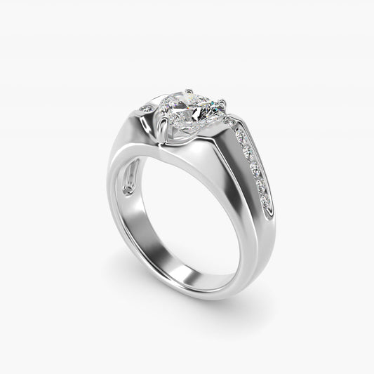 Men's Bypass Channel Diamond Engagement Ring in 18k White Gold (1/4 ct. tw.) - Heart Center