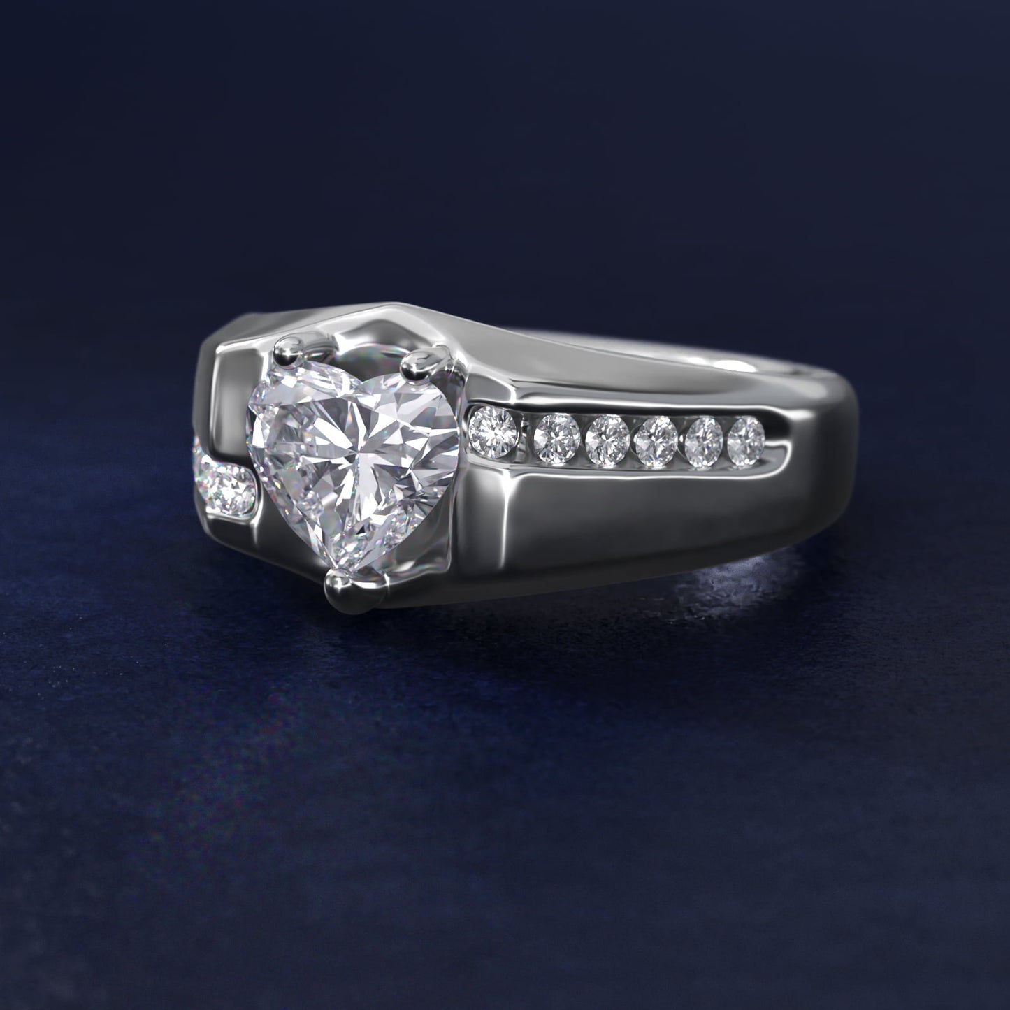 Men's Bypass Channel Diamond Engagement Ring in 18k White Gold (1/4 ct. tw.) - Heart Center