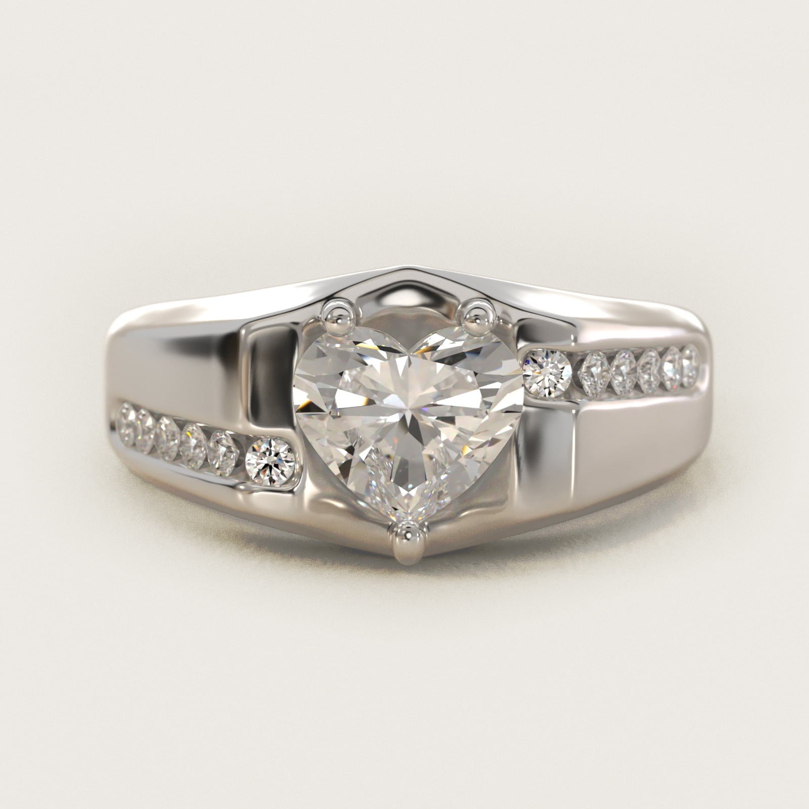 Men's Bypass Channel Diamond Engagement Ring in 14k White Gold (1/4 ct. tw.) - Heart Center
