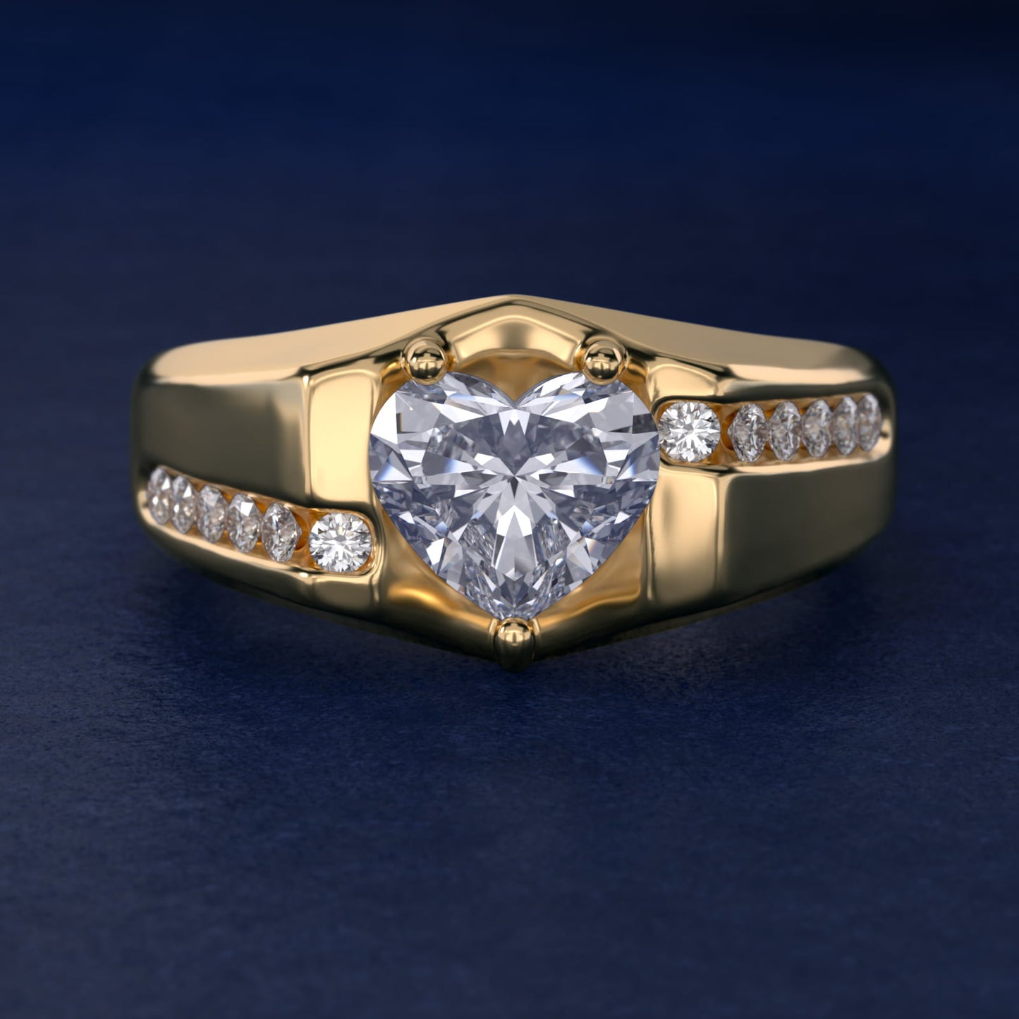 Men's Bypass Channel Diamond Engagement Ring in 14k Yellow Gold (1/4 ct. tw.) - Heart Center