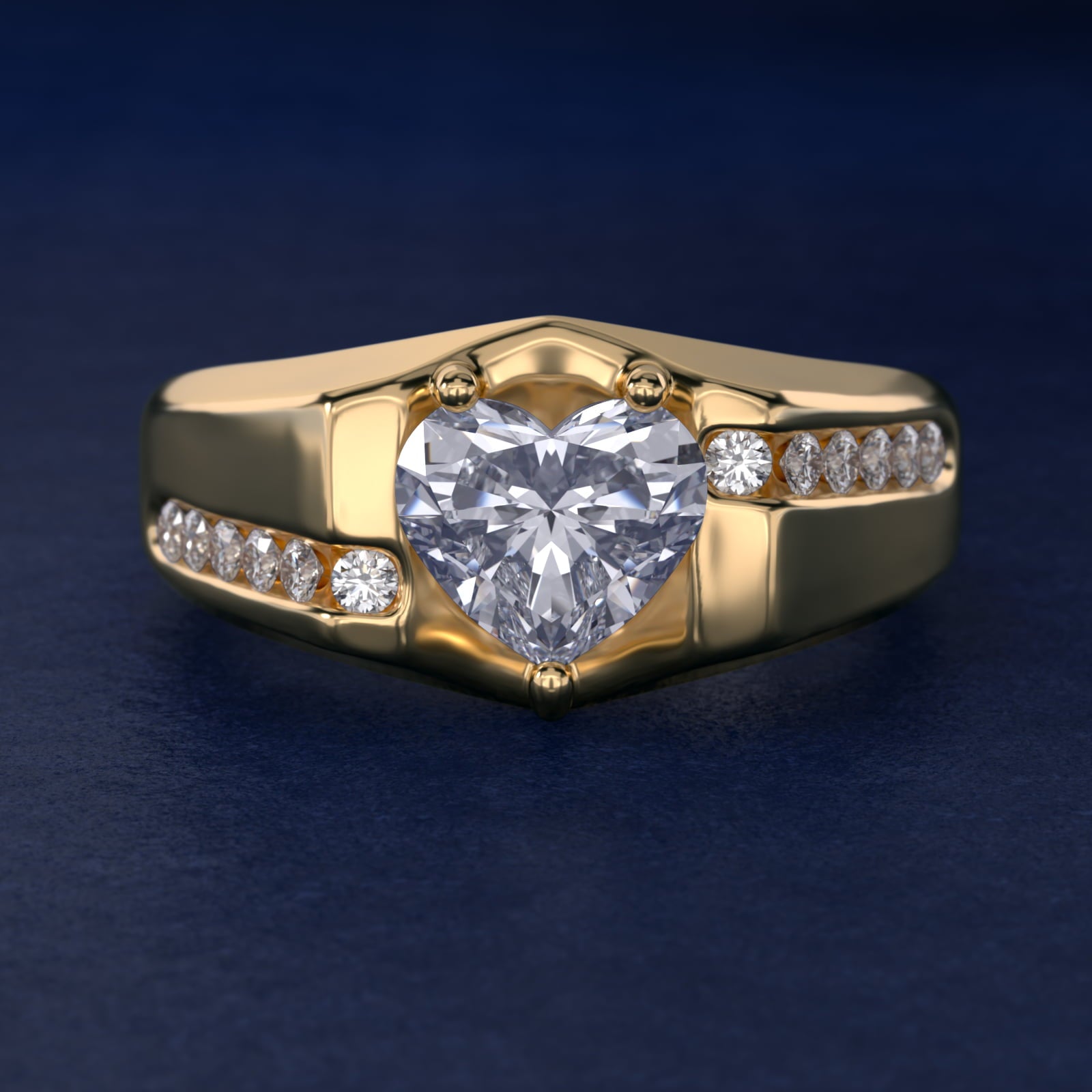 Men's Bypass Channel Diamond Engagement Ring in 14k Yellow Gold (1/4 ct. tw.) - Heart Center