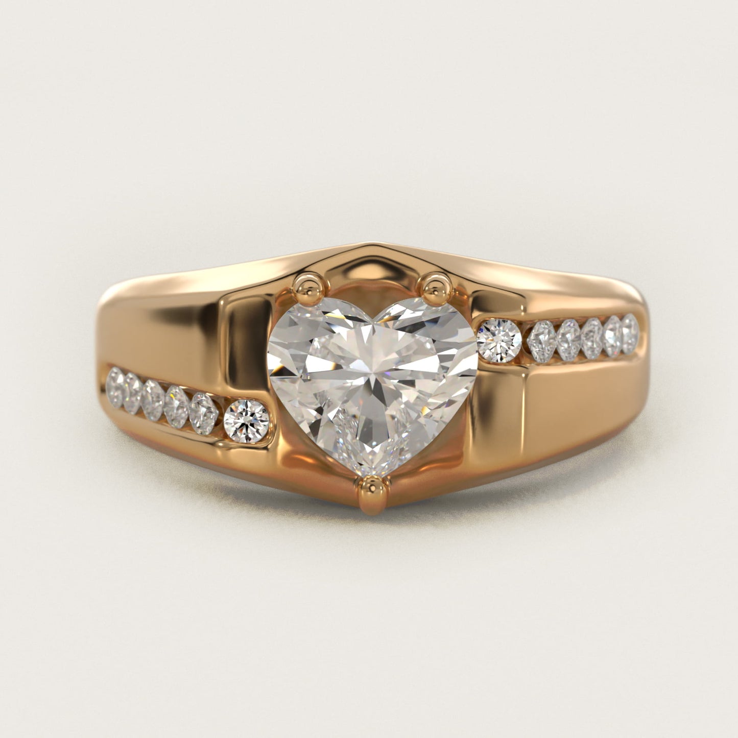 Men's Bypass Channel Diamond Engagement Ring in 18k Yellow Gold (1/4 ct. tw.) - Heart Center