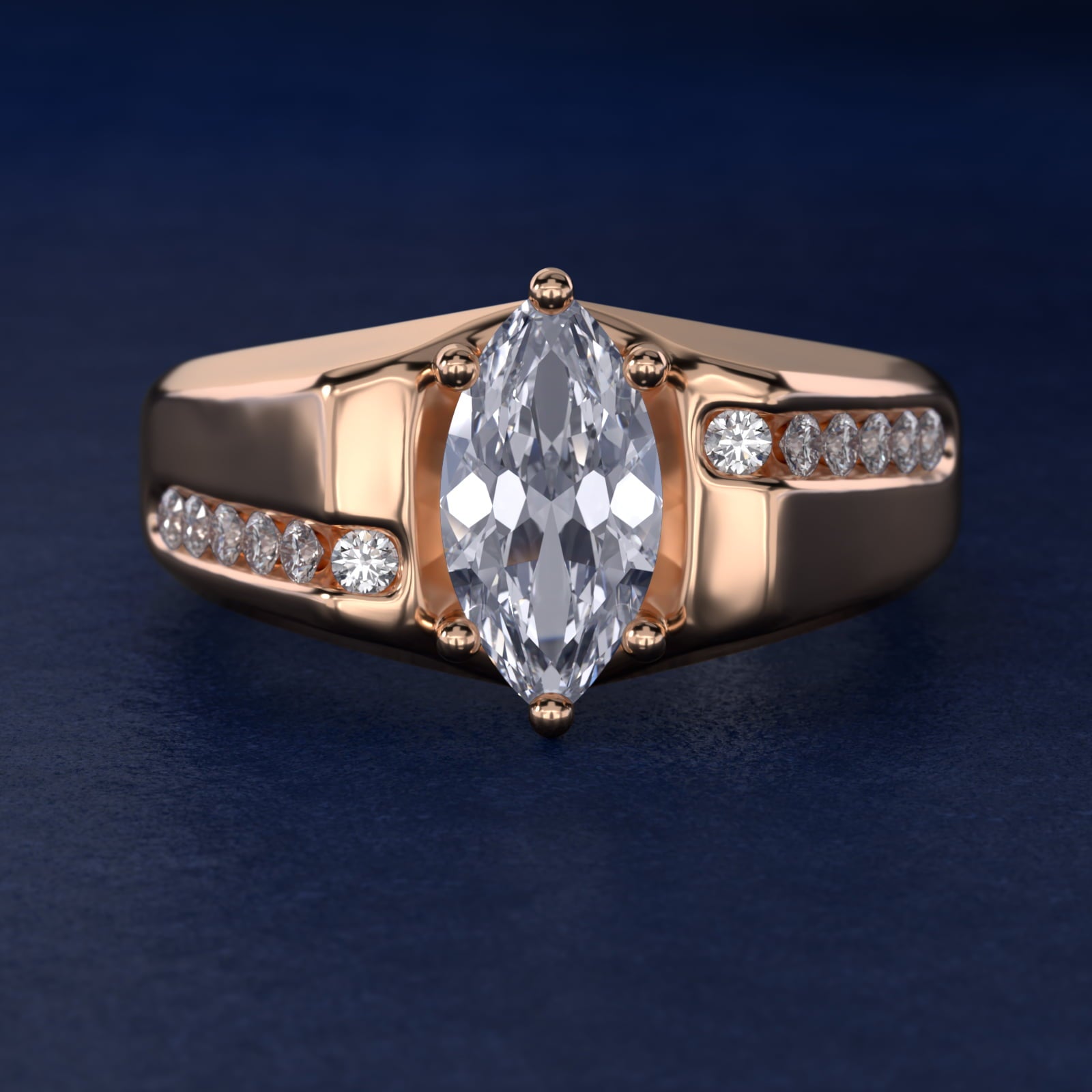 Men's Bypass Channel Diamond Engagement Ring in 14k Rose Gold (1/4 ct. tw.) - Marquise Center