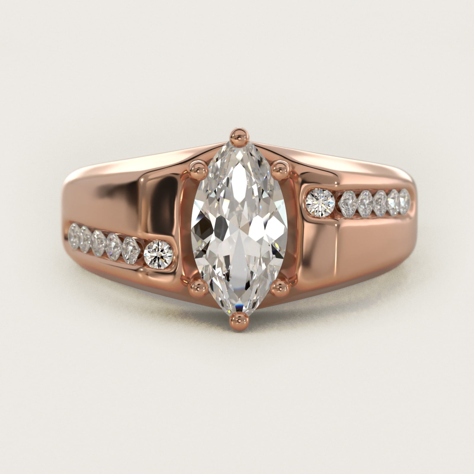 Men's Bypass Channel Diamond Engagement Ring in 14k Rose Gold (1/4 ct. tw.) - Marquise Center
