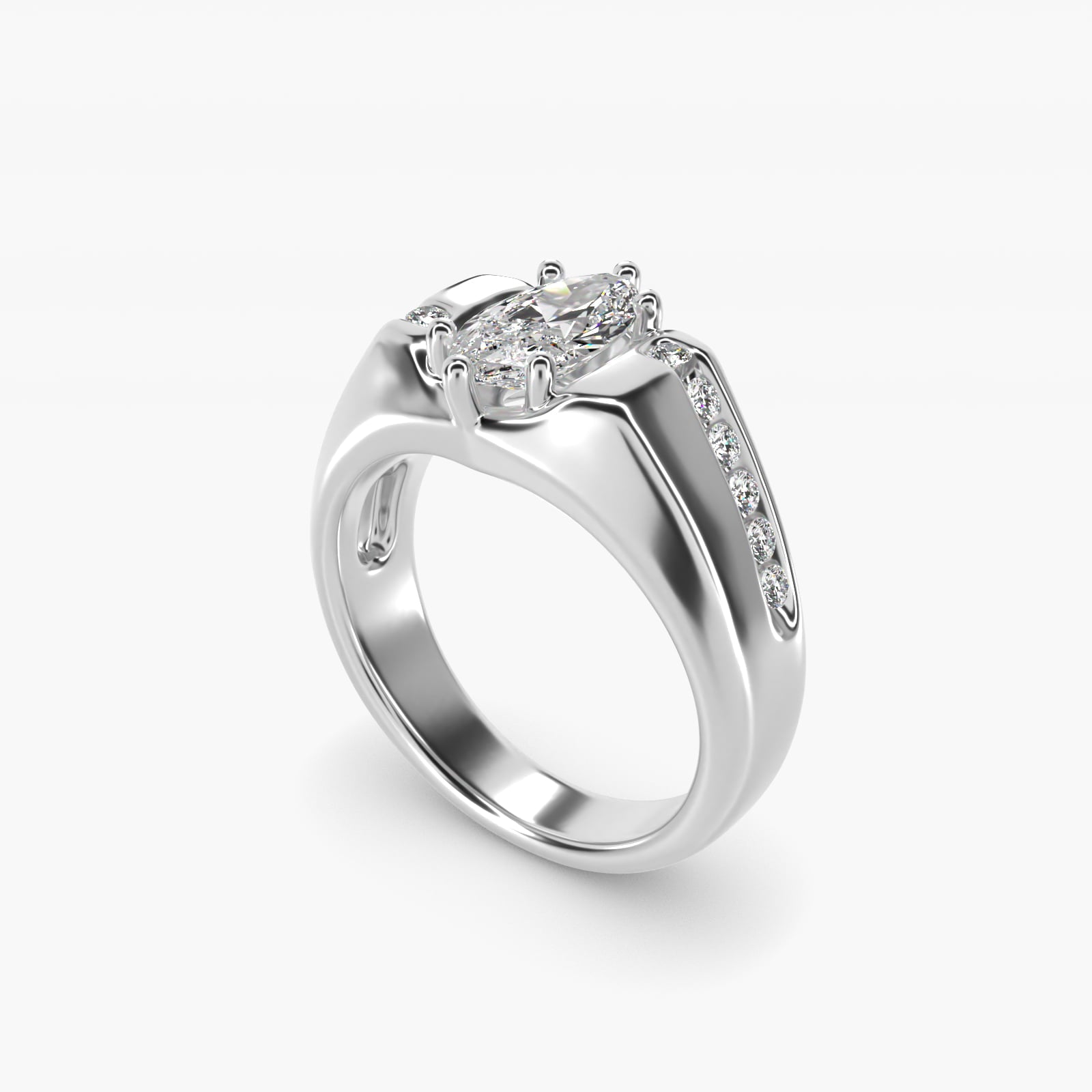 Men's Bypass Channel Diamond Engagement Ring in 14k White Gold (1/4 ct. tw.) - Marquise Center