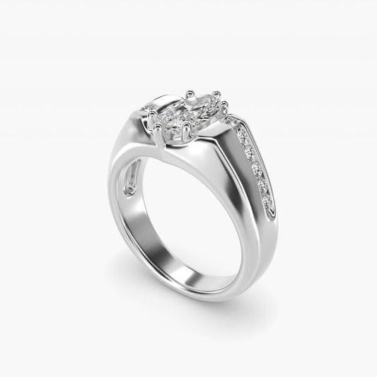 Men's Bypass Channel Diamond Engagement Ring in 14k White Gold (1/4 ct. tw.) - Marquise Center