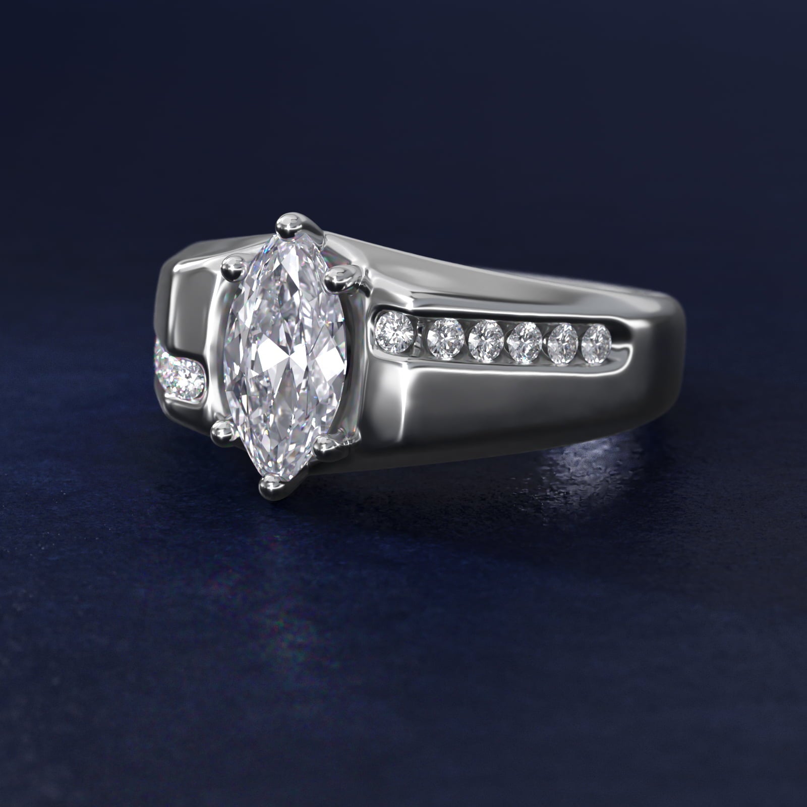 Men's Bypass Channel Diamond Engagement Ring in 18k White Gold (1/4 ct. tw.) - Marquise Center