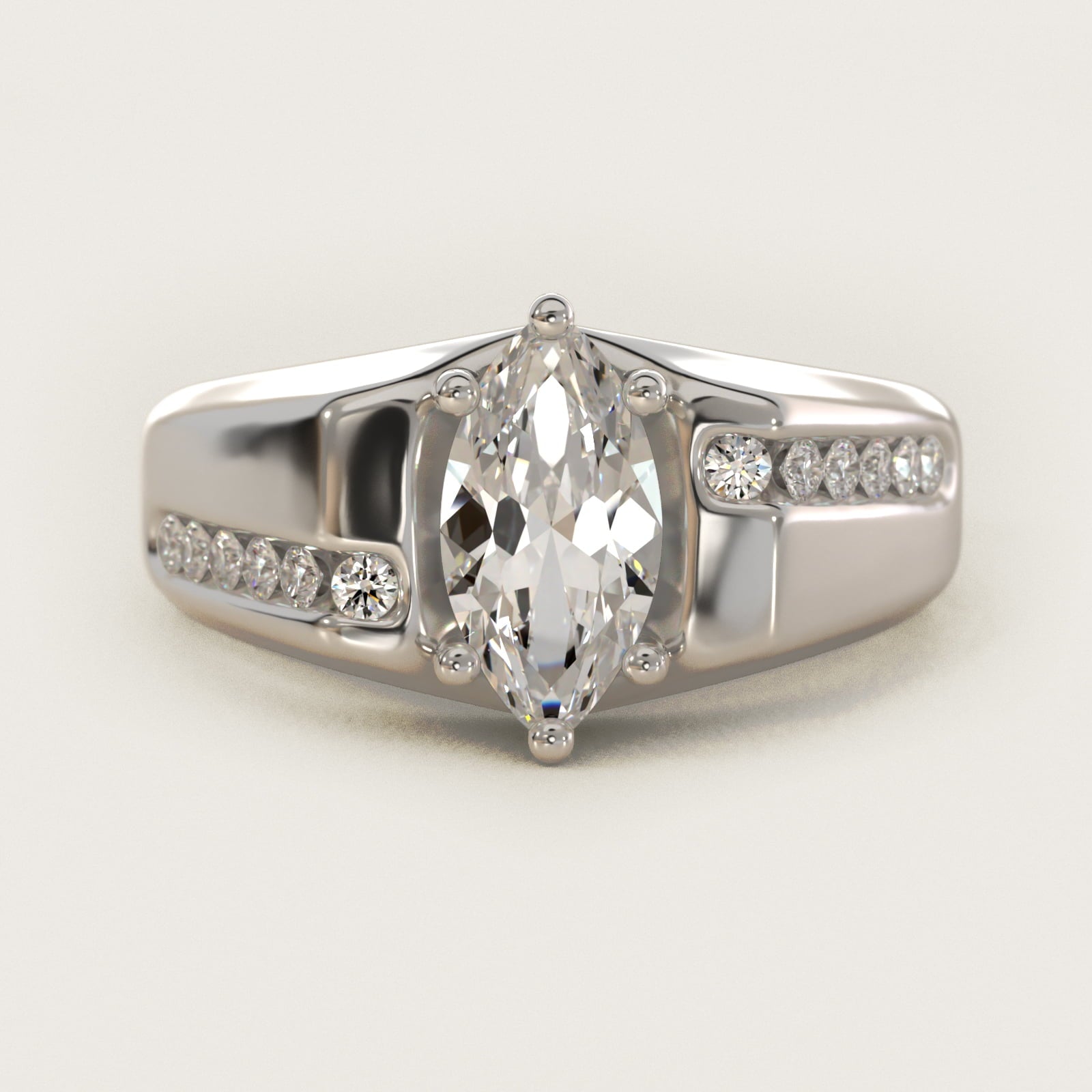 Men's Bypass Channel Diamond Engagement Ring in 14k White Gold (1/4 ct. tw.) - Marquise Center