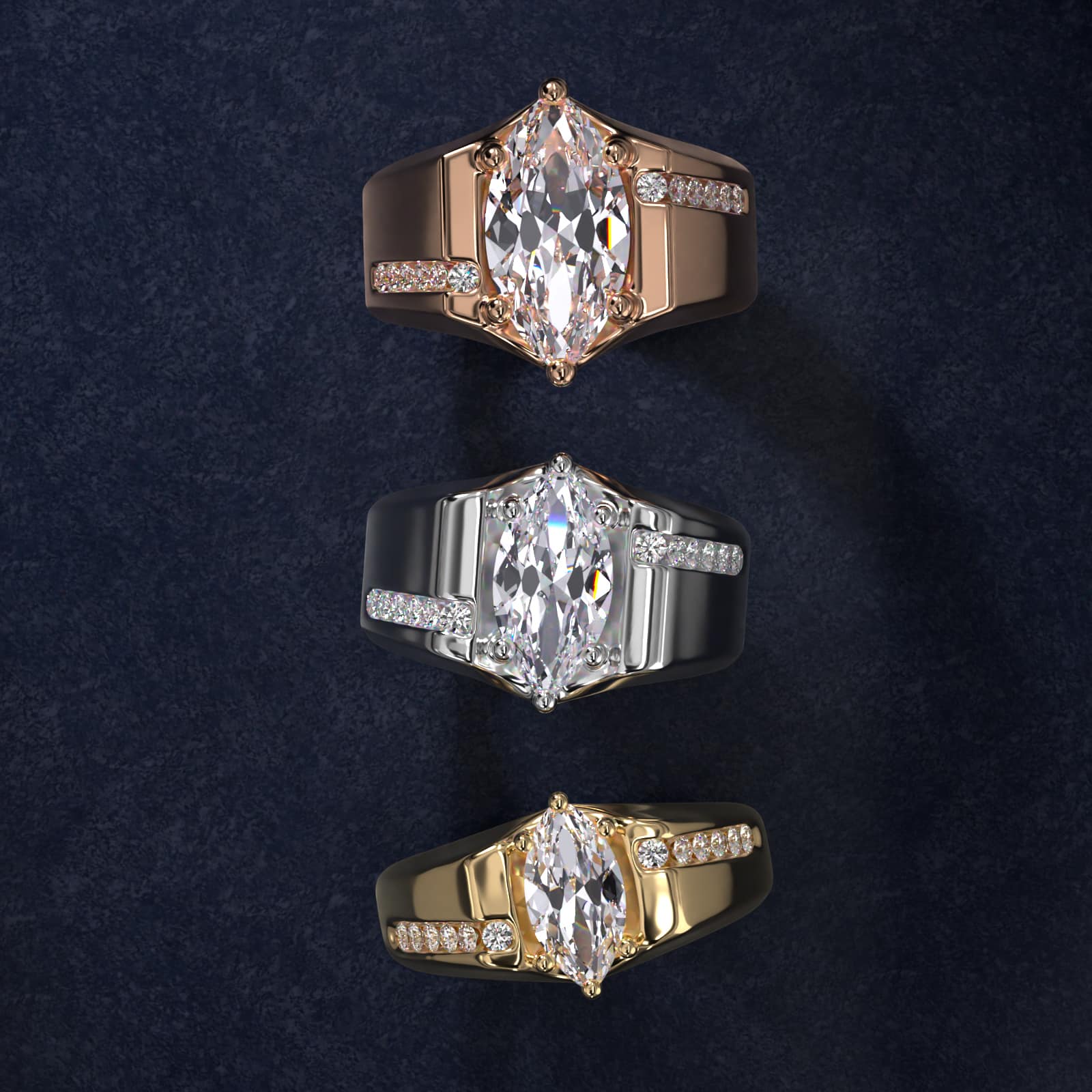 Men's Bypass Channel Diamond Engagement Ring in 14k White Gold (1/4 ct. tw.) - Marquise Center