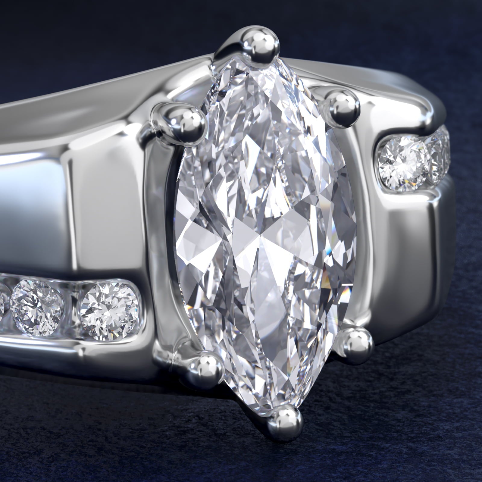 Men's Bypass Channel Diamond Engagement Ring in 18k White Gold (1/4 ct. tw.) - Marquise Center