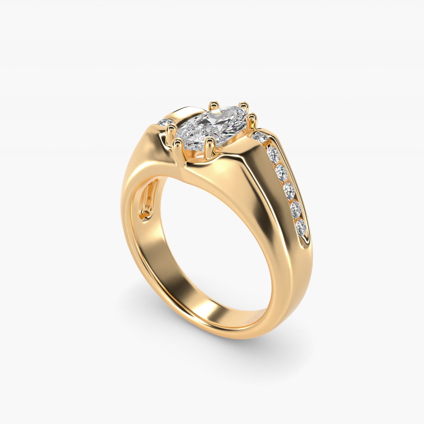 Men's Bypass Channel Diamond Engagement Ring in 18k Yellow Gold (1/4 ct. tw.) - Marquise Center